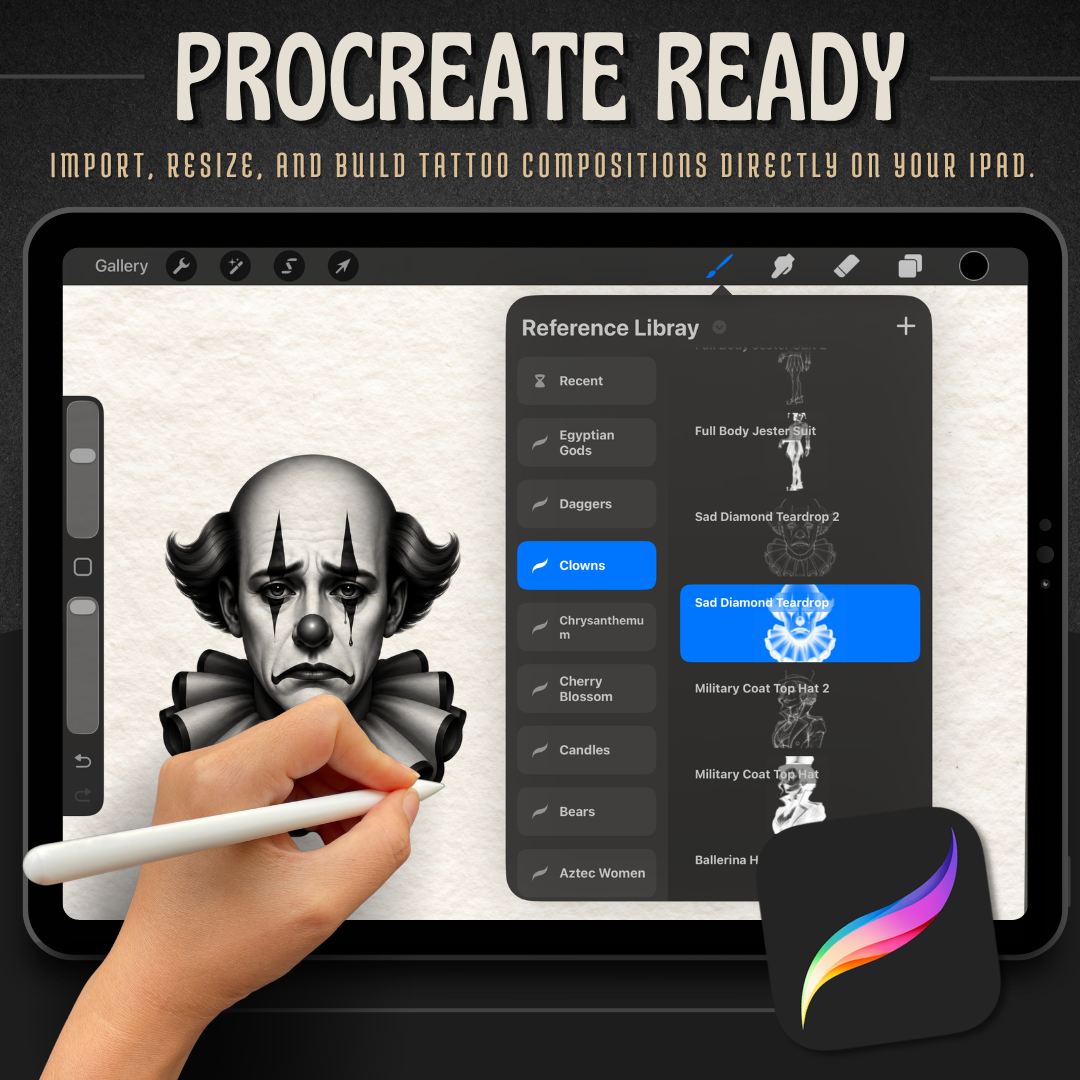 Clowns Procreate tattoo brush stamp set — design 7