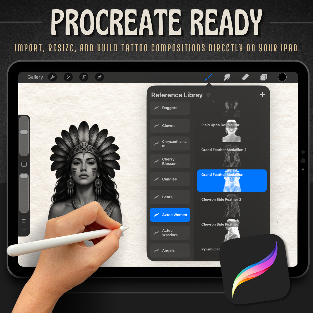Aztec Women Procreate tattoo brush stamp set — design 7