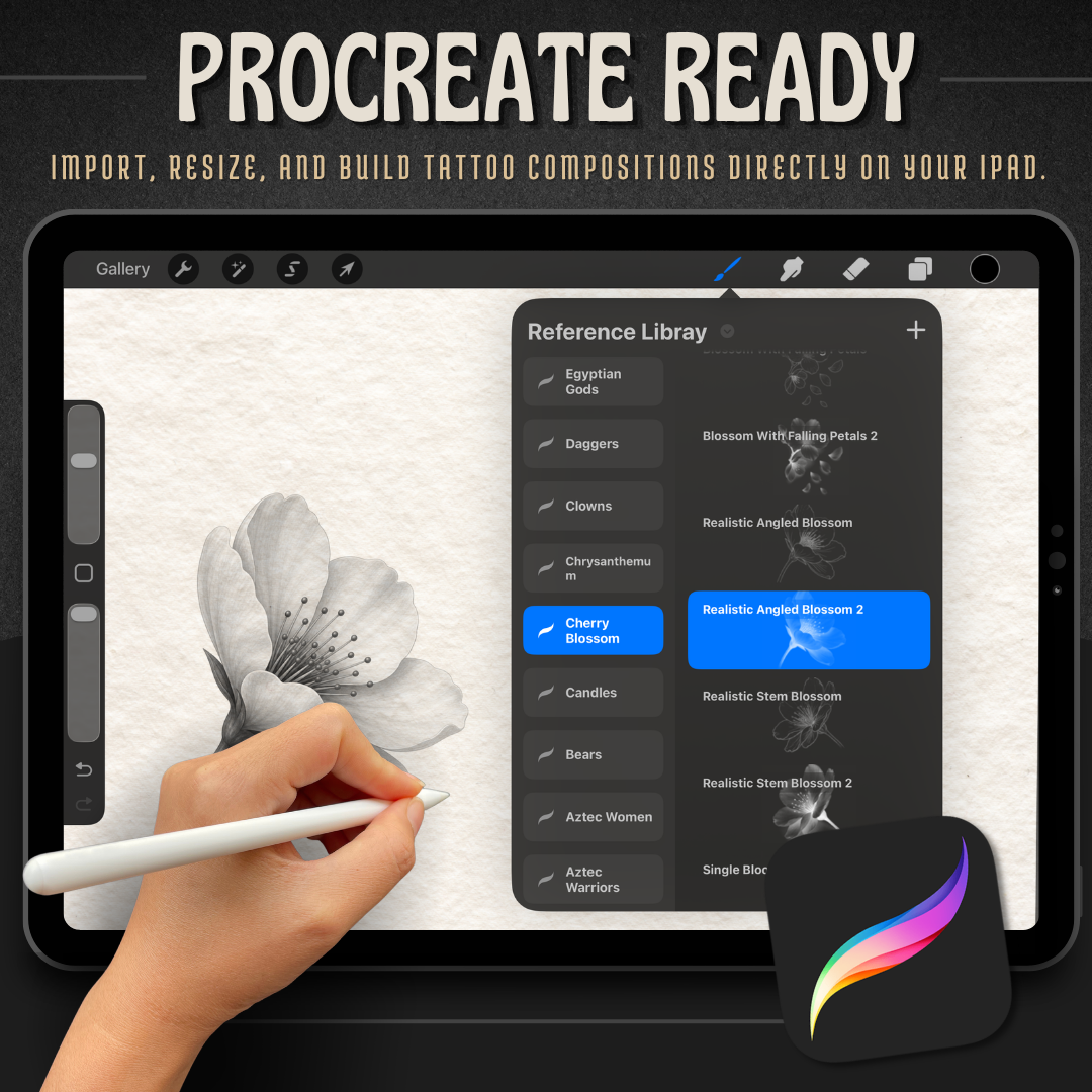 Cherry Blossoms Procreate tattoo brush stamp set — design 7