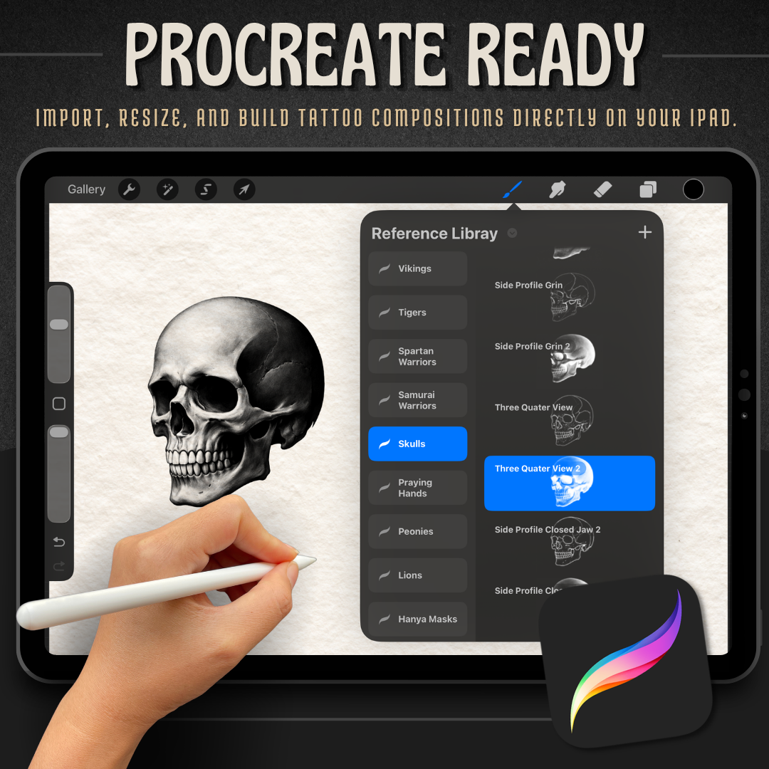 Skulls Procreate tattoo brush stamp set — design 7