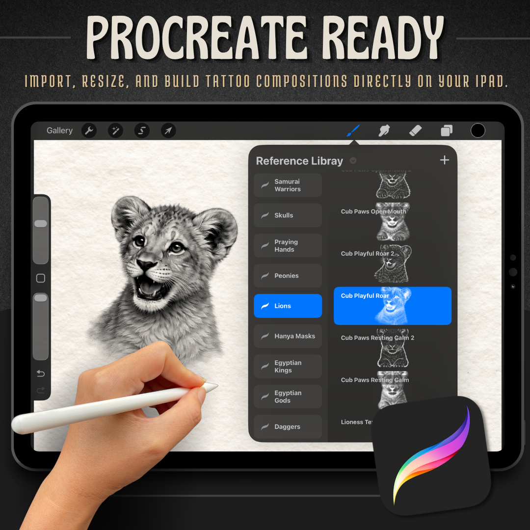 Lions Procreate tattoo brush stamp set — design 7