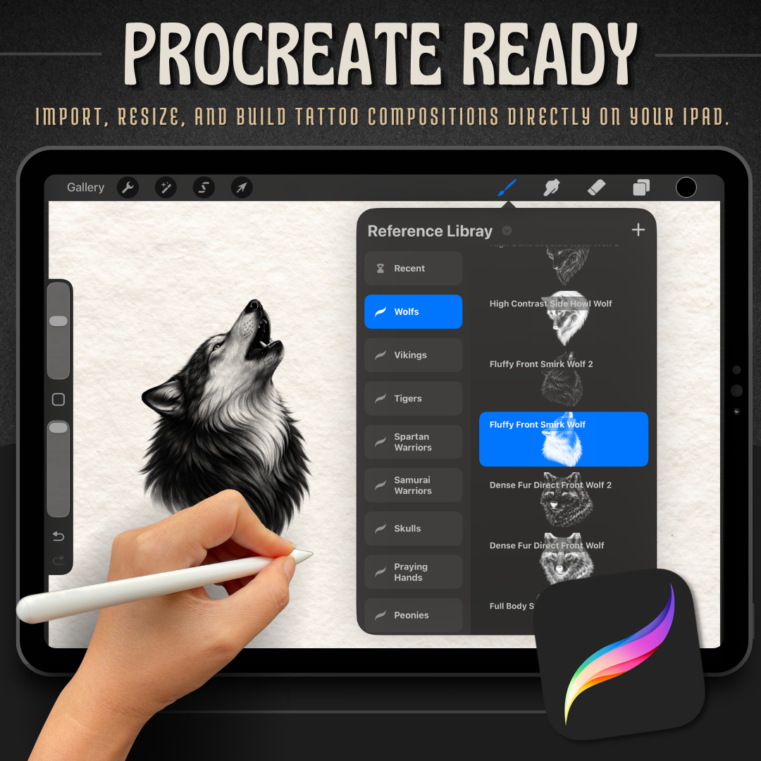 Wolves Procreate tattoo brush stamp set — design 7