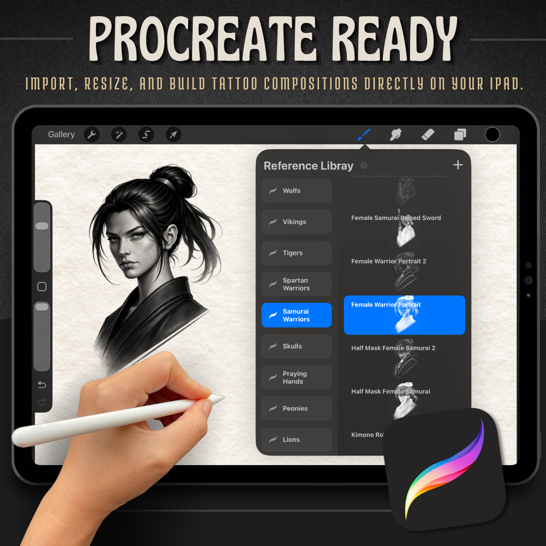 Samurai Warriors Procreate tattoo brush stamp set — design 7