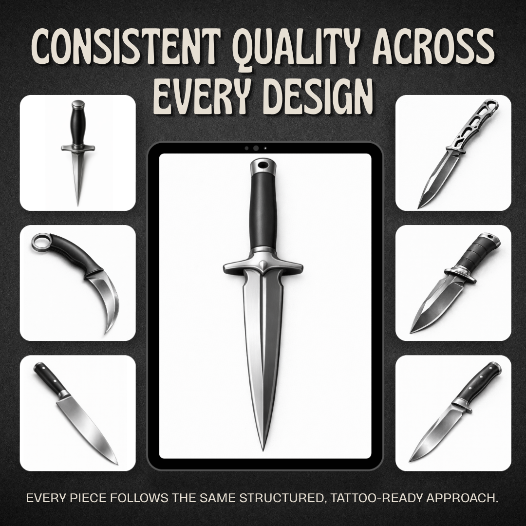 Daggers Procreate tattoo brush stamp set — design 8