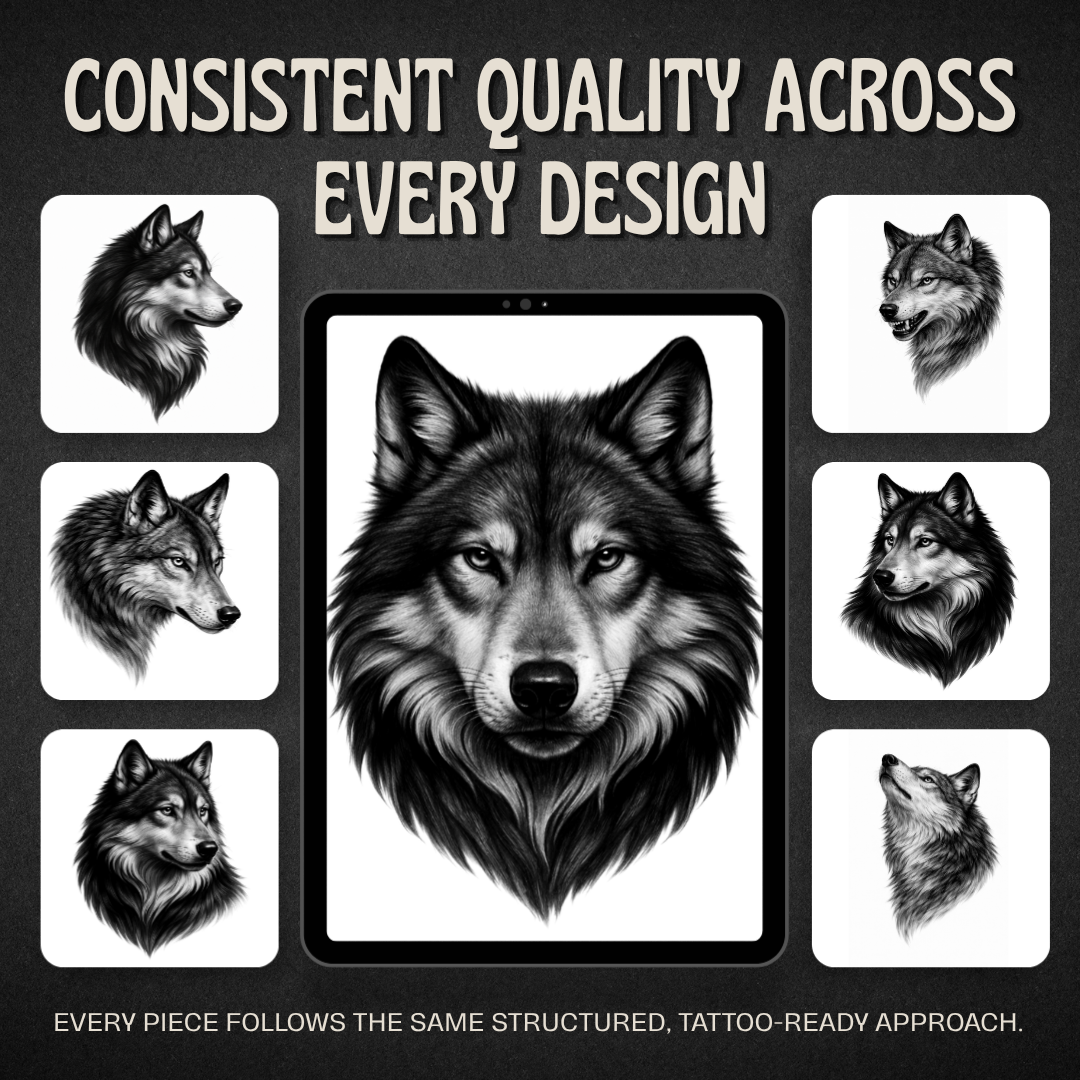 Wolves Procreate tattoo brush stamp set — design 8