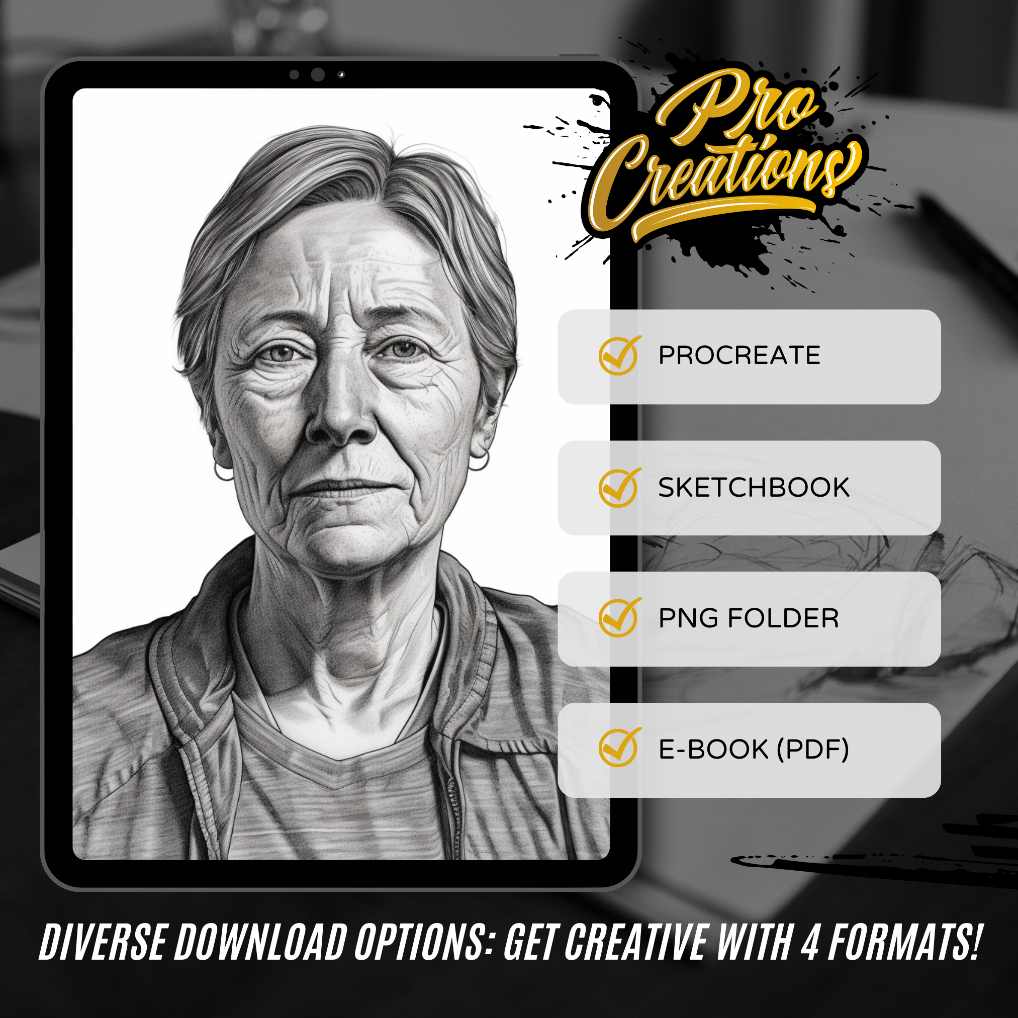 Digitale Designsammlung mit Porträts von Frauen mittleren Alters: 100 Procreate- und Skizzenbuchbilder