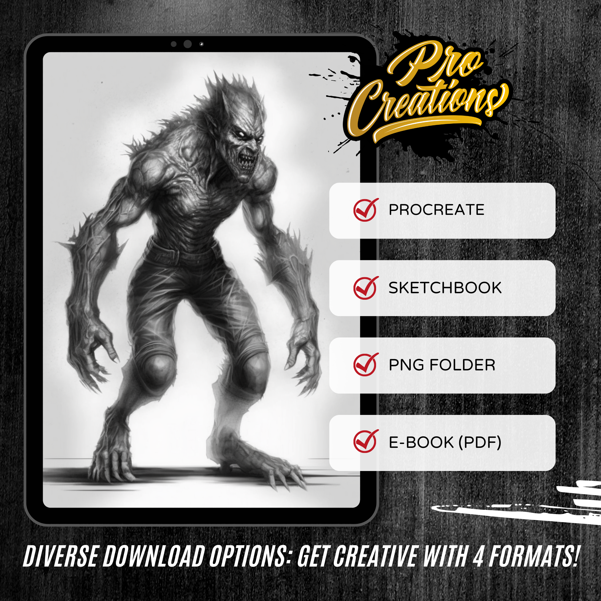 Werewolves Digital Horror Design Collection: 50 Procreate & Sketchbook Images"