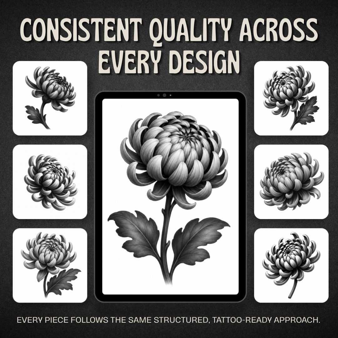 Chrysanthemum Procreate tattoo brush stamp set — design 8