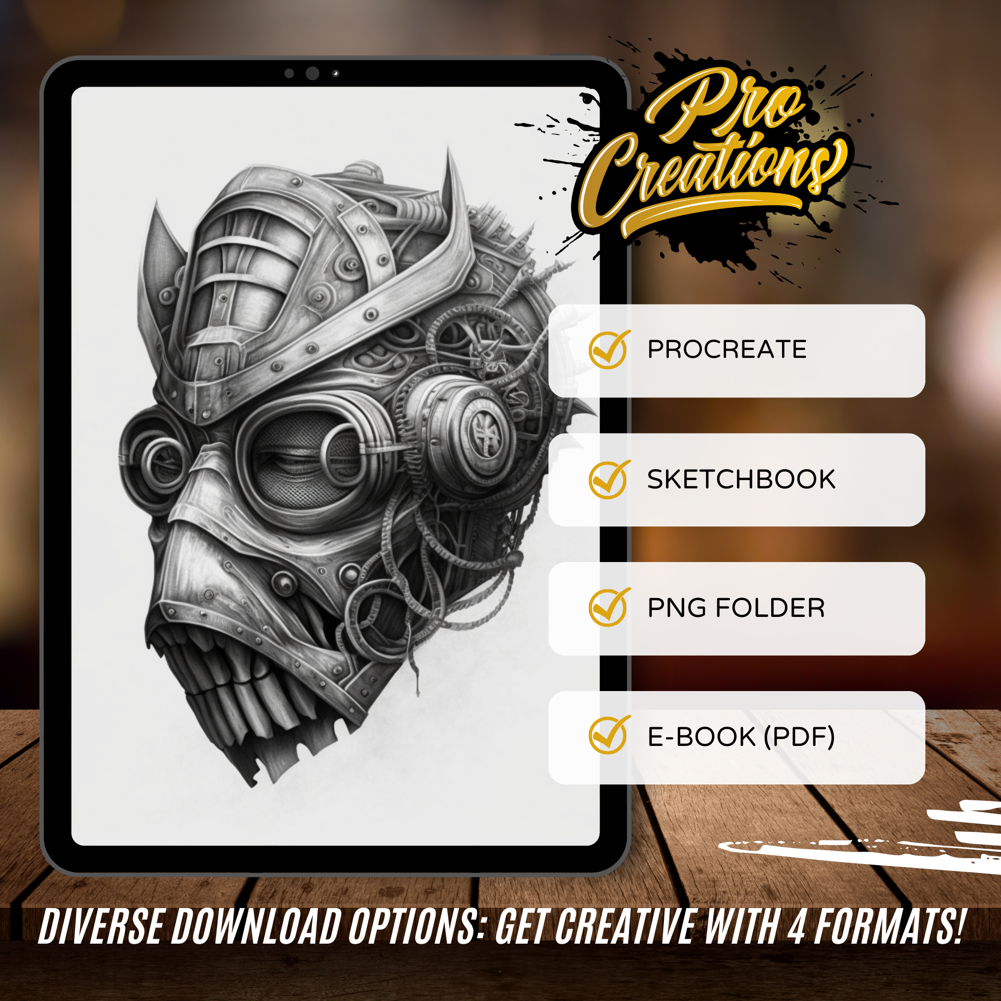 Digitale Referenzdesignsammlung für Steampunk-Masken: 50 Procreate- und Skizzenbuchbilder