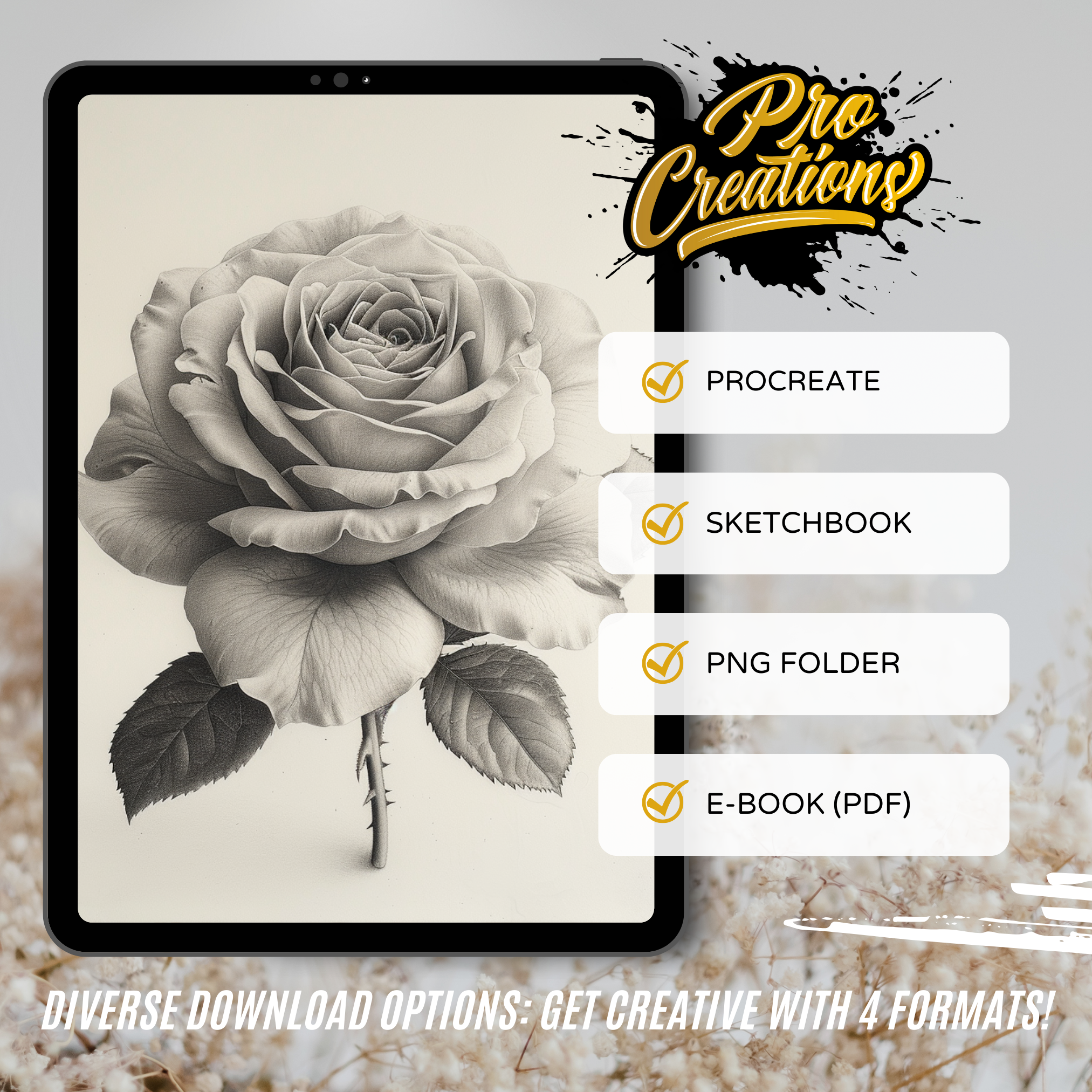 Colección de diseño digital Roses: 50 imágenes de Procreate y Sketchbook