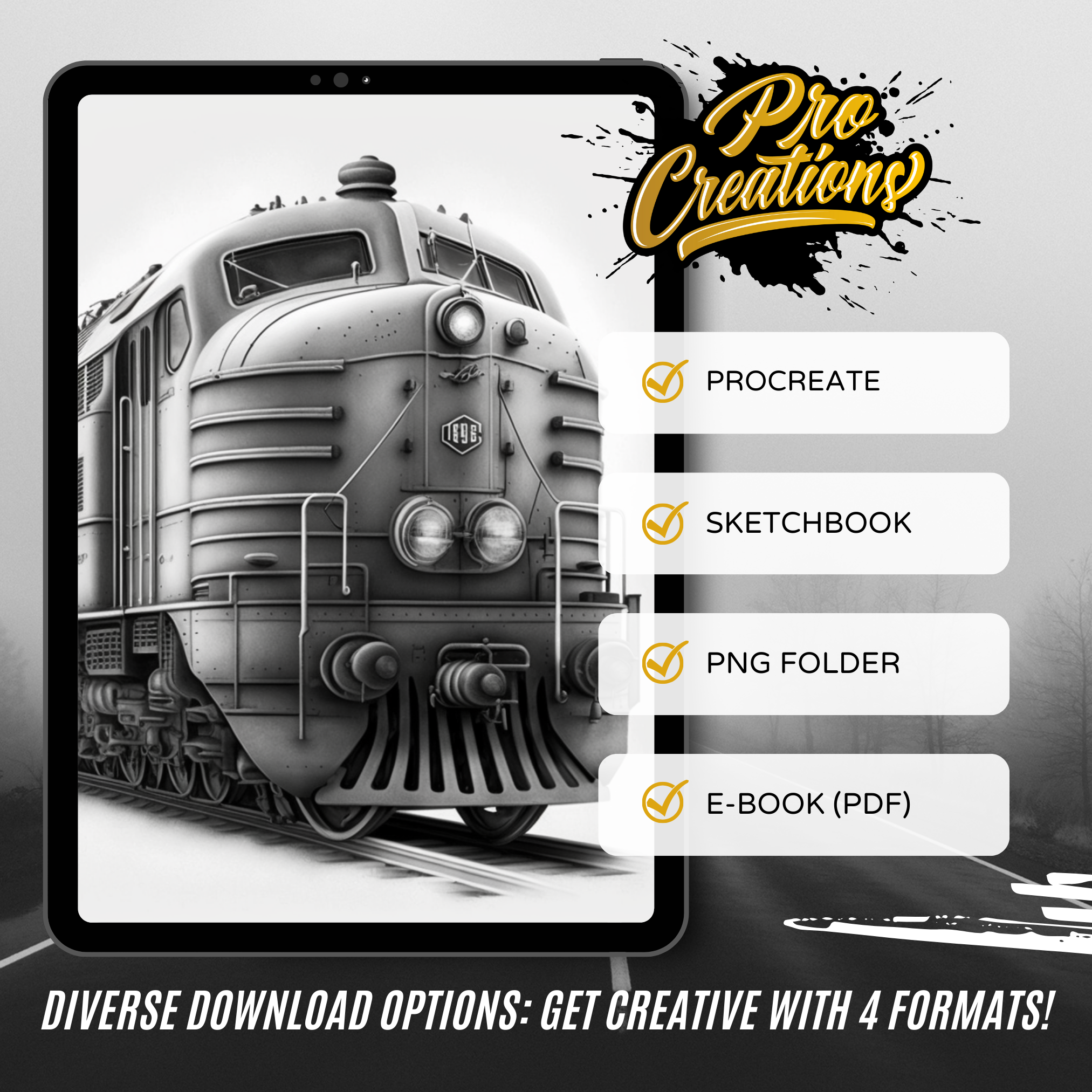Colección de diseño digital Trains: 50 imágenes de Procreate y Sketchbook