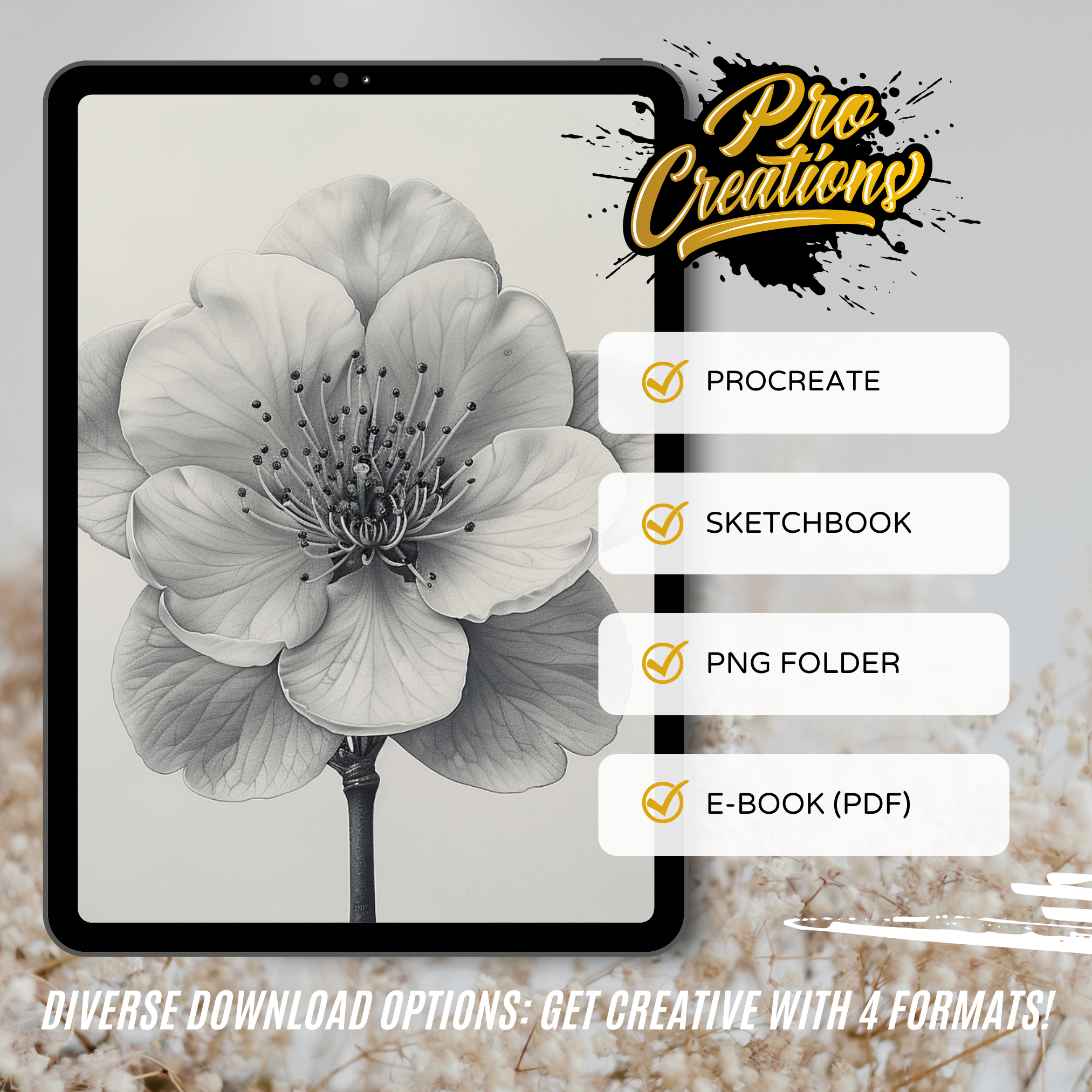 Digitale Designsammlung „Kirschblüten“: 50 Procreate- und Skizzenbuchbilder
