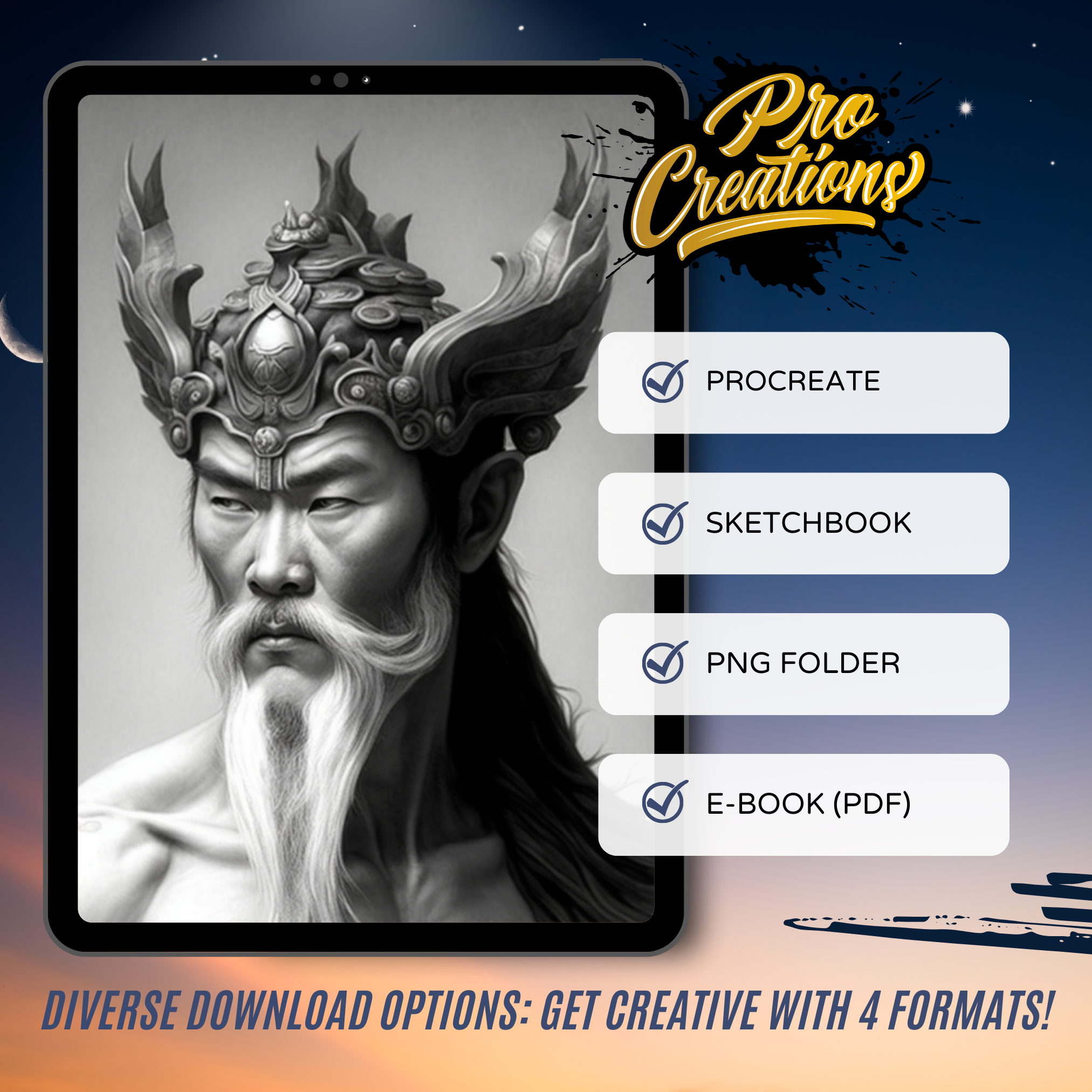 Colección de diseño digital de dioses chinos: 50 imágenes de Procreate y Sketchbook