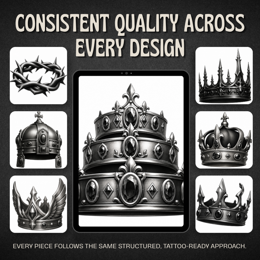 Crowns Procreate Brush Set | 40 Tattoo Designs + Stencils