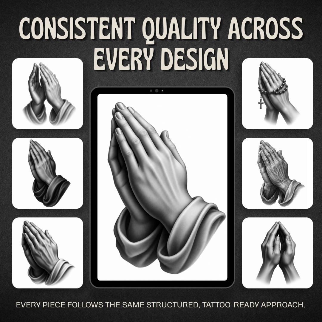 Praying Hands Procreate tattoo brush stamp set — design 8
