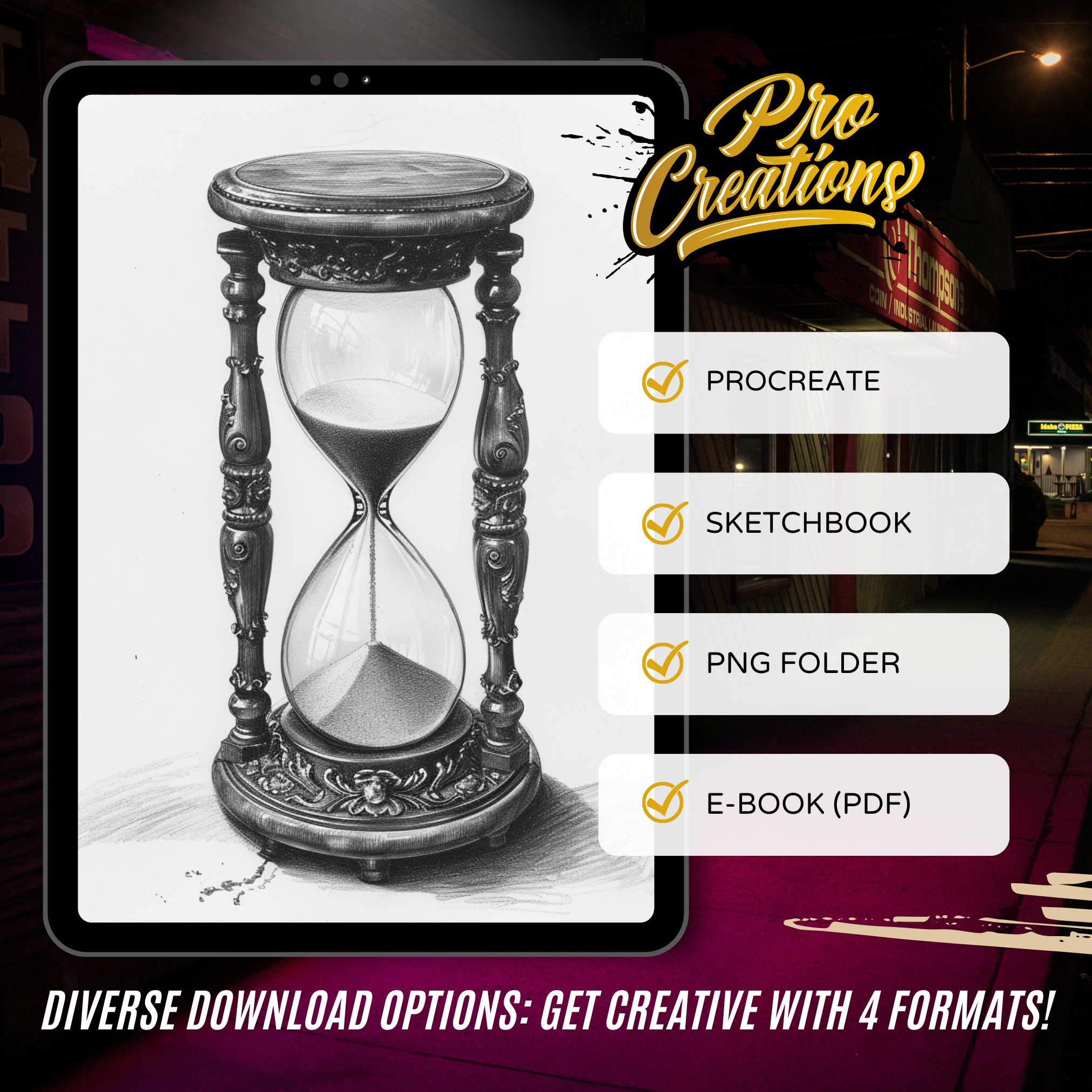 Hourglass Digital Tattoo Element Design Collection: 100 Procreate & Sketchbook Images