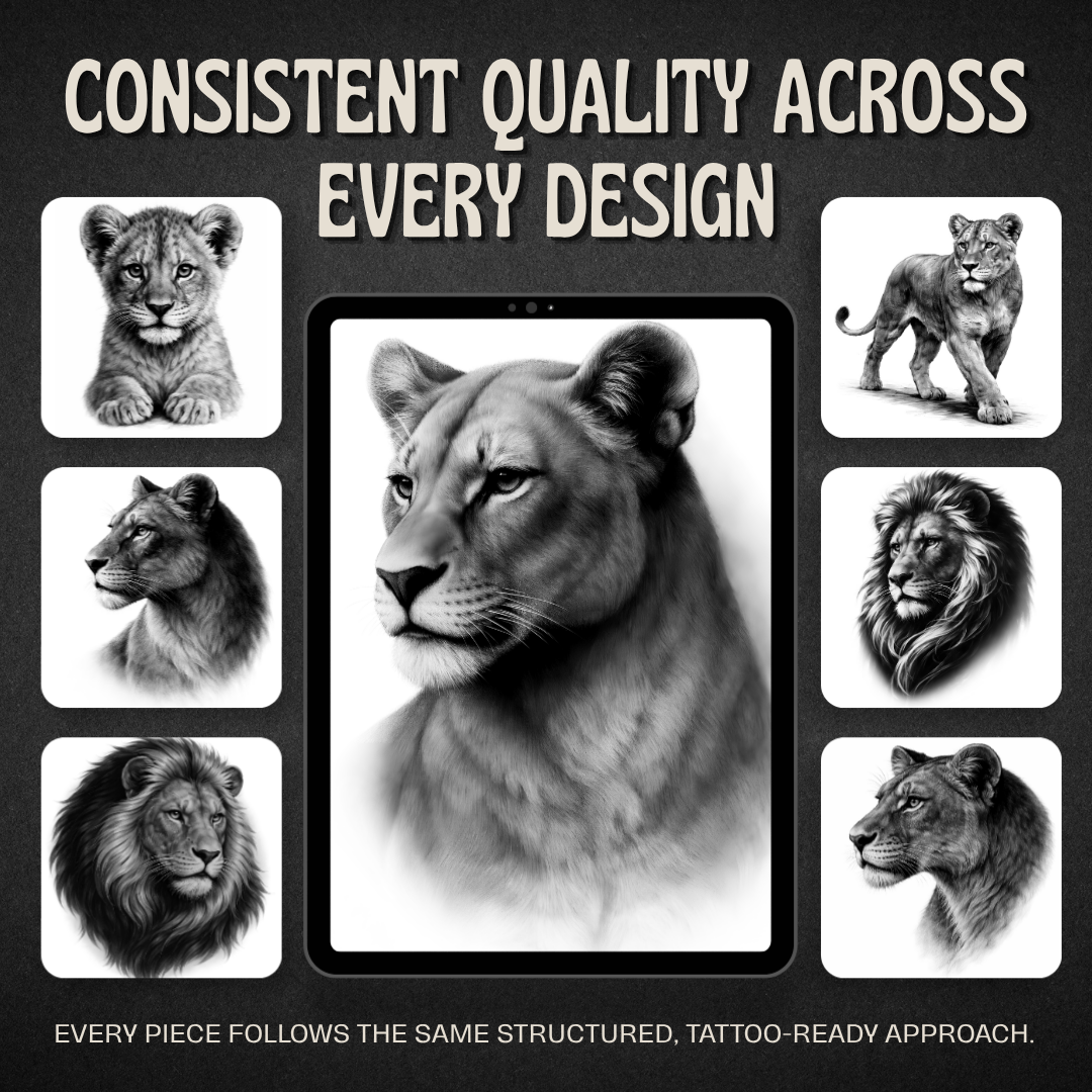 Lions Procreate tattoo brush stamp set — design 8