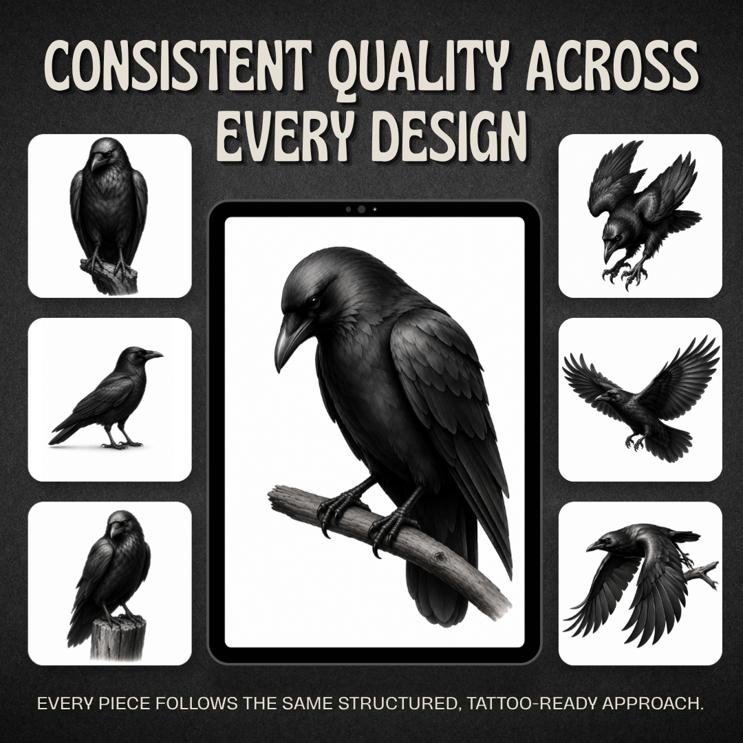Crows Procreate Brush Set | 40 Tattoo Designs + Stencils
