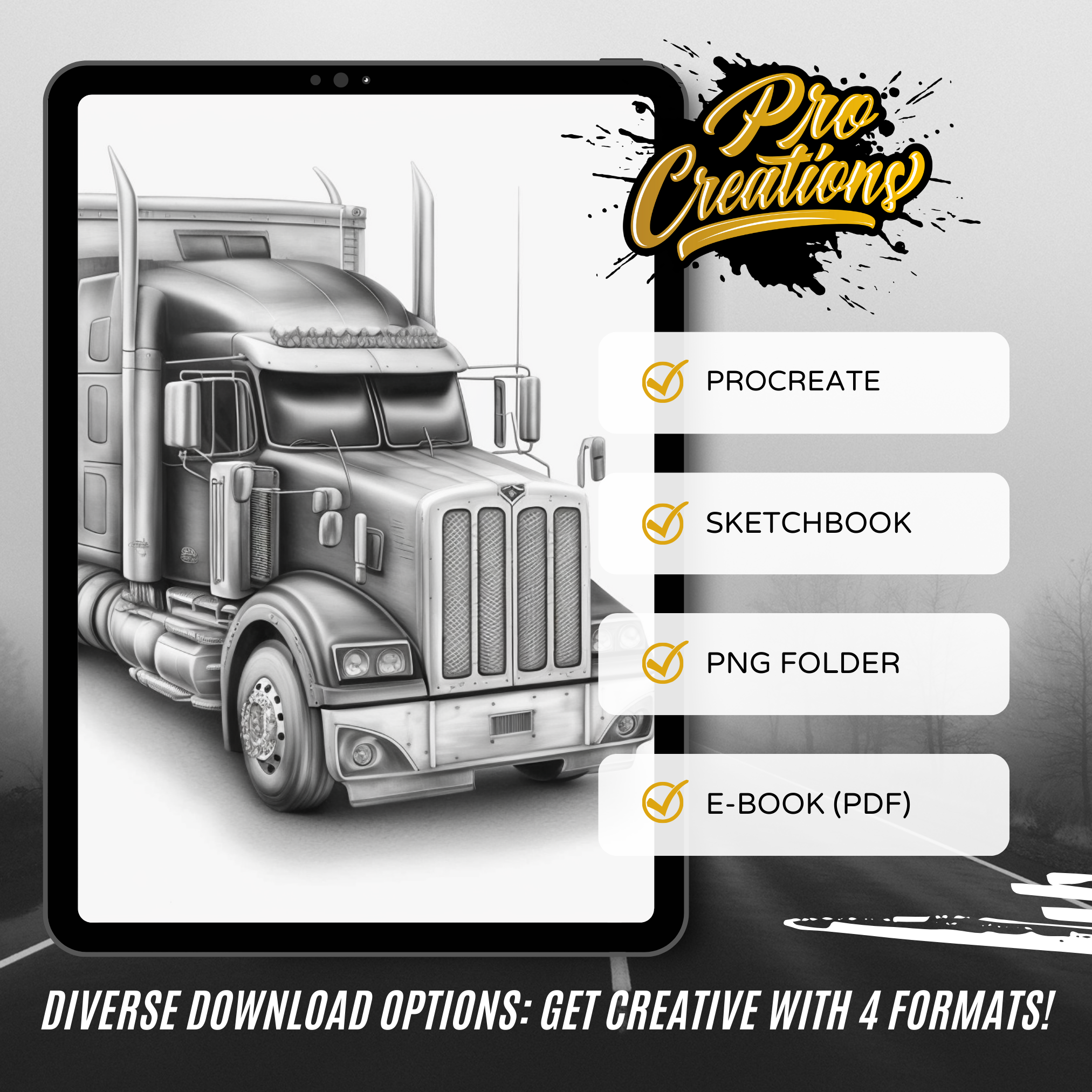 Lorry Trucks Digital Design Collection: 50 Procreate & Sketchbook Images