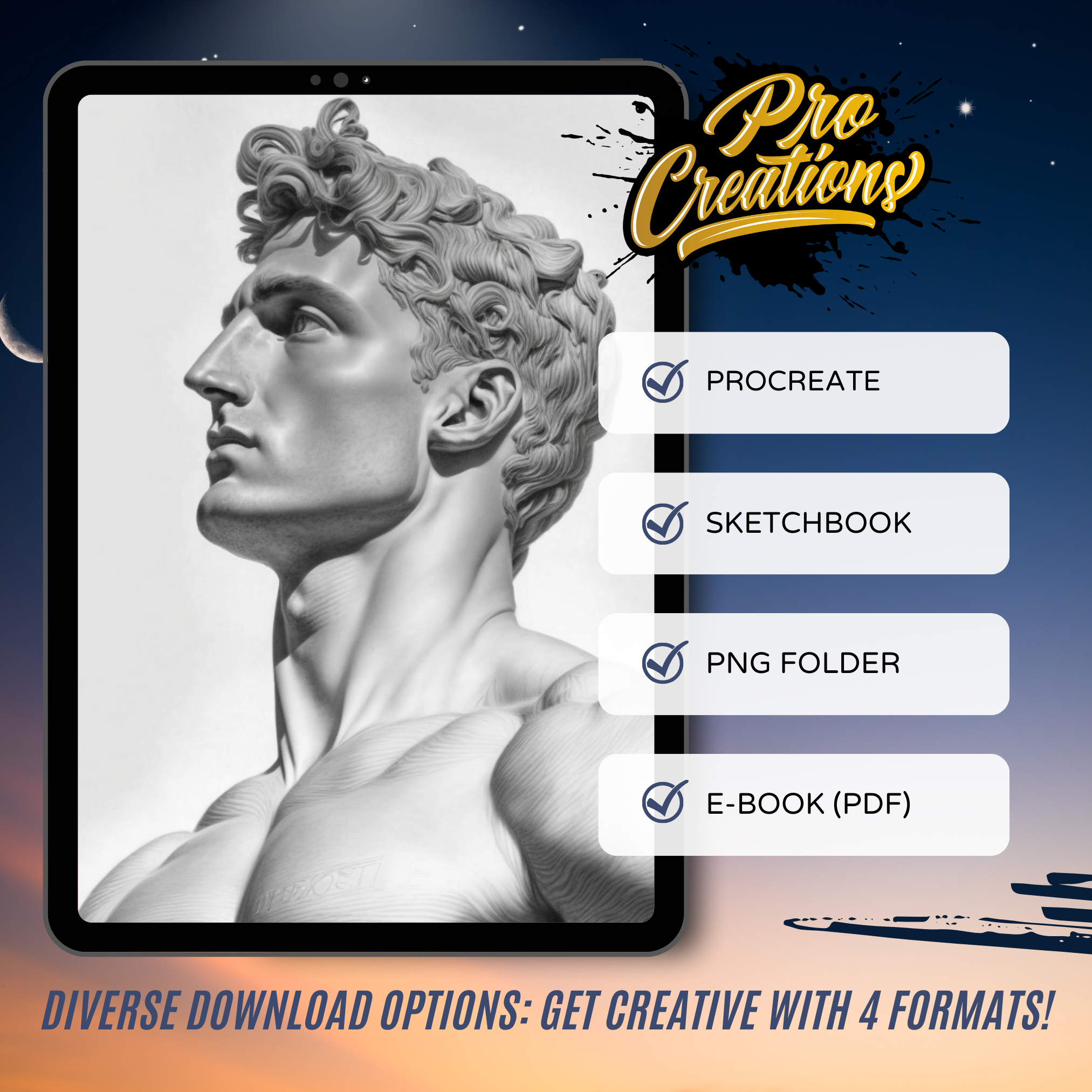 Colección de diseño digital de dioses romanos: 50 imágenes de Procreate y Sketchbook