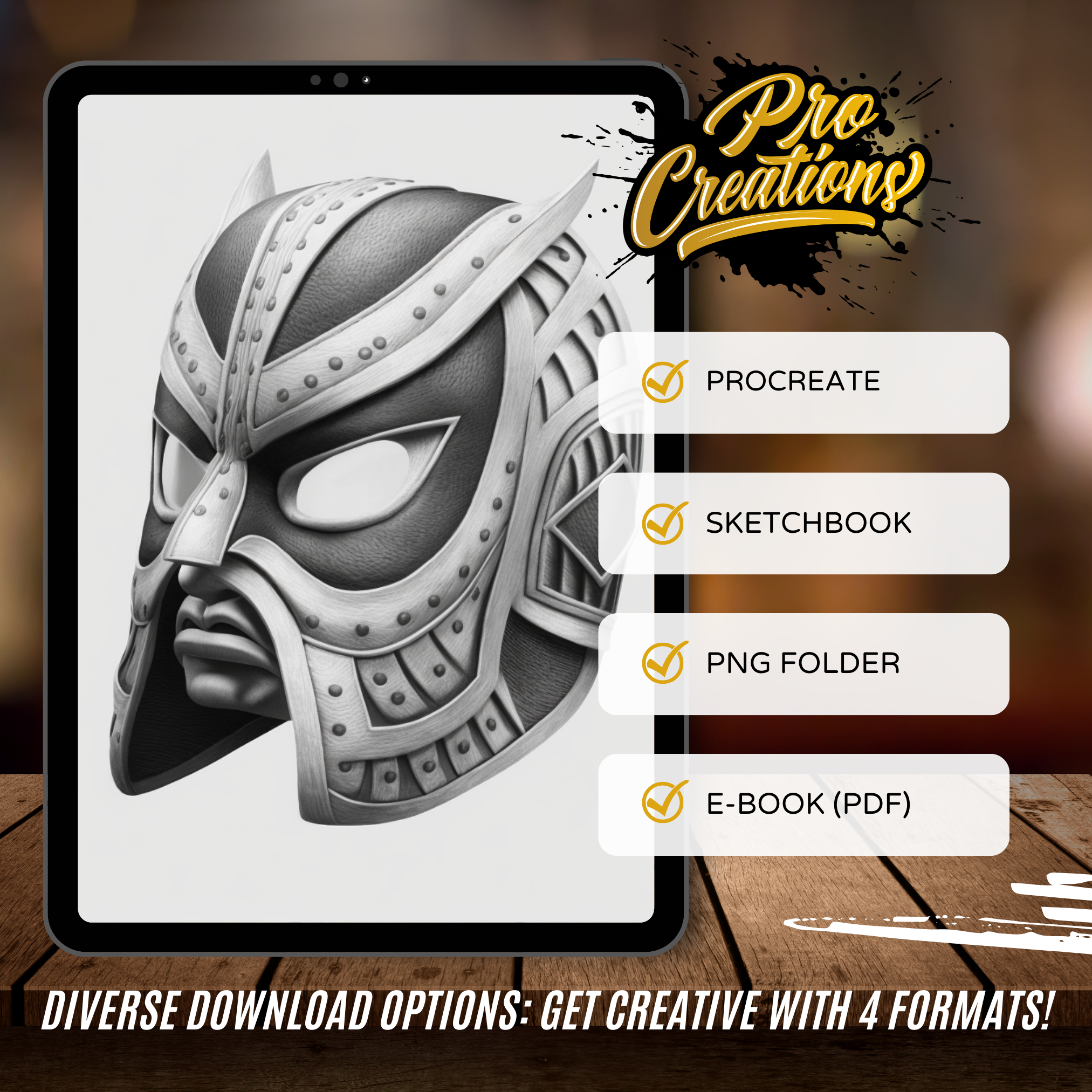 Colección de diseño de referencia digital de máscaras de lucha libre: 50 imágenes de Procreate y Sketchbook