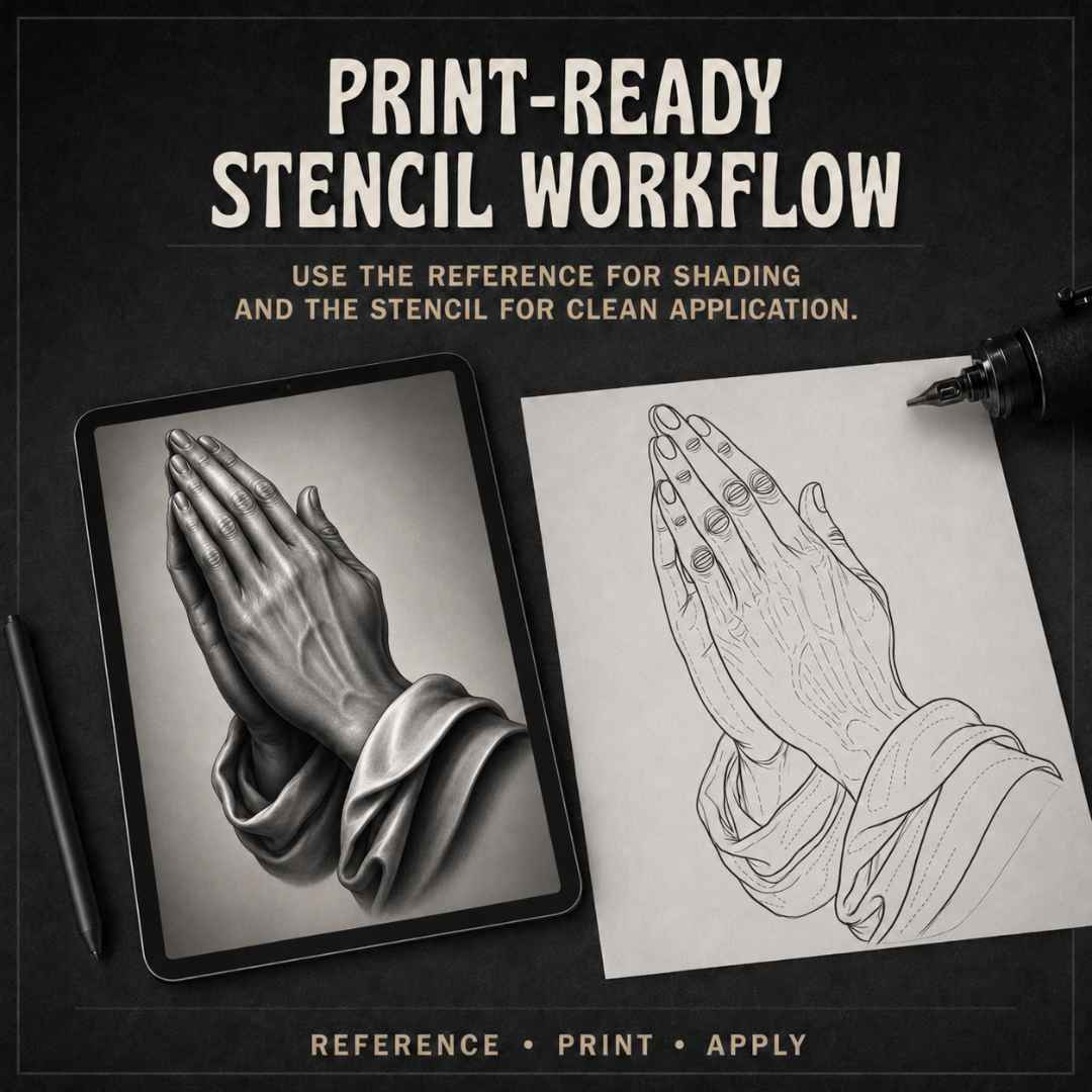Praying Hands Procreate tattoo brush stamp set — design 9