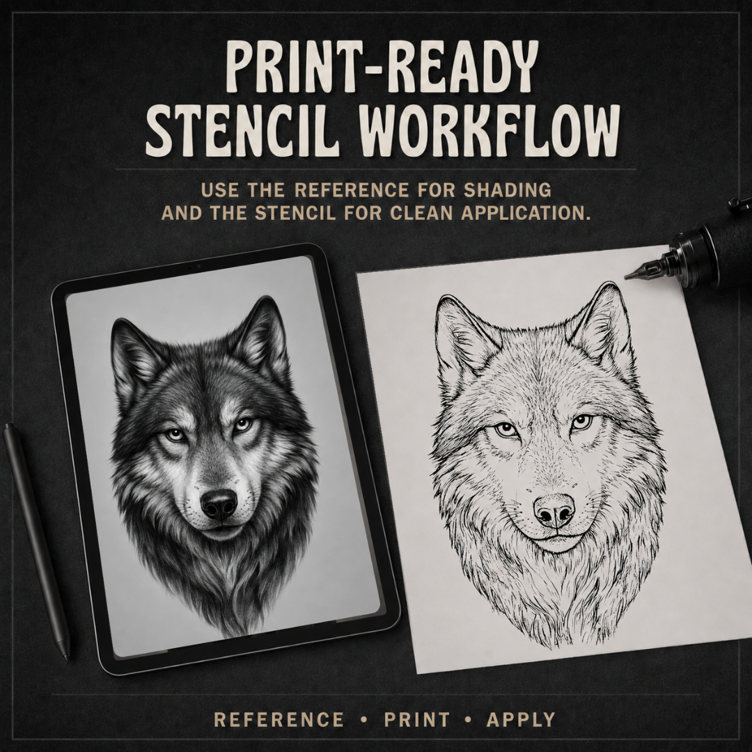 Wolves Procreate tattoo brush stamp set — design 9