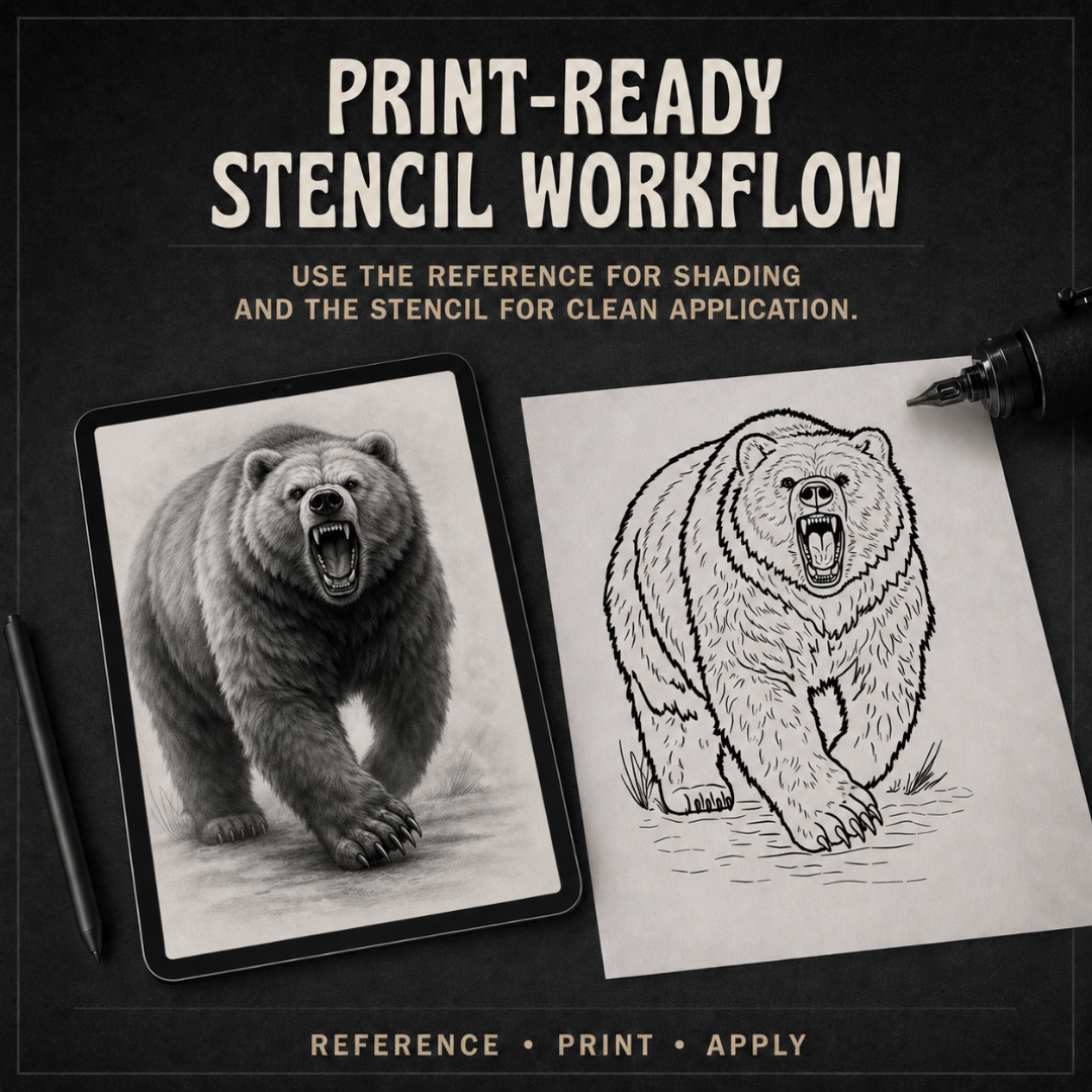 Bears Procreate tattoo brush stamp set — design 9