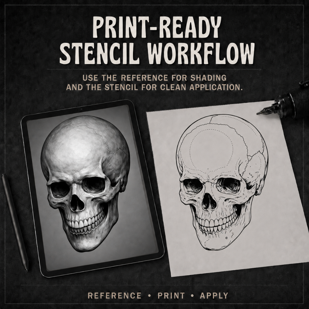 Skulls Procreate tattoo brush stamp set — design 9