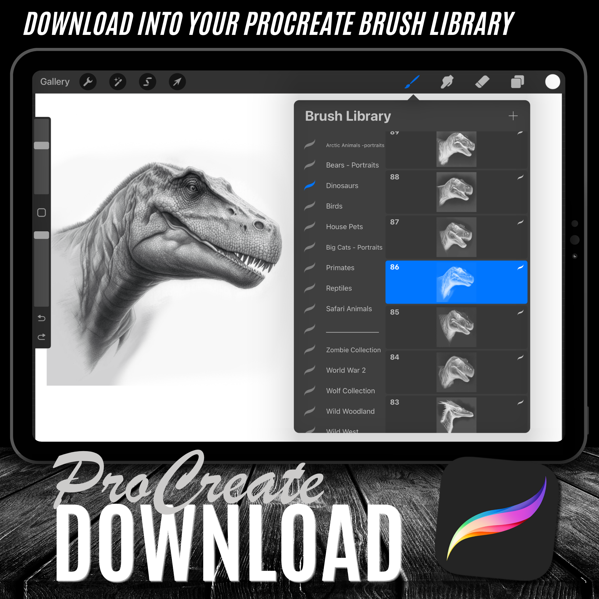 Dinosaurs Digital Reference Design Collection: 100 Procreate & Sketchbook Images