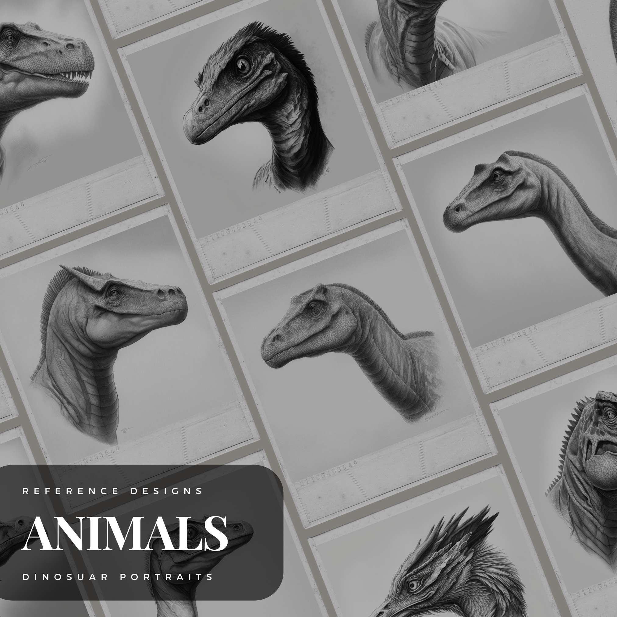 Colección de diseños de referencia digital de dinosaurios: 100 imágenes de Procreate y Sketchbook