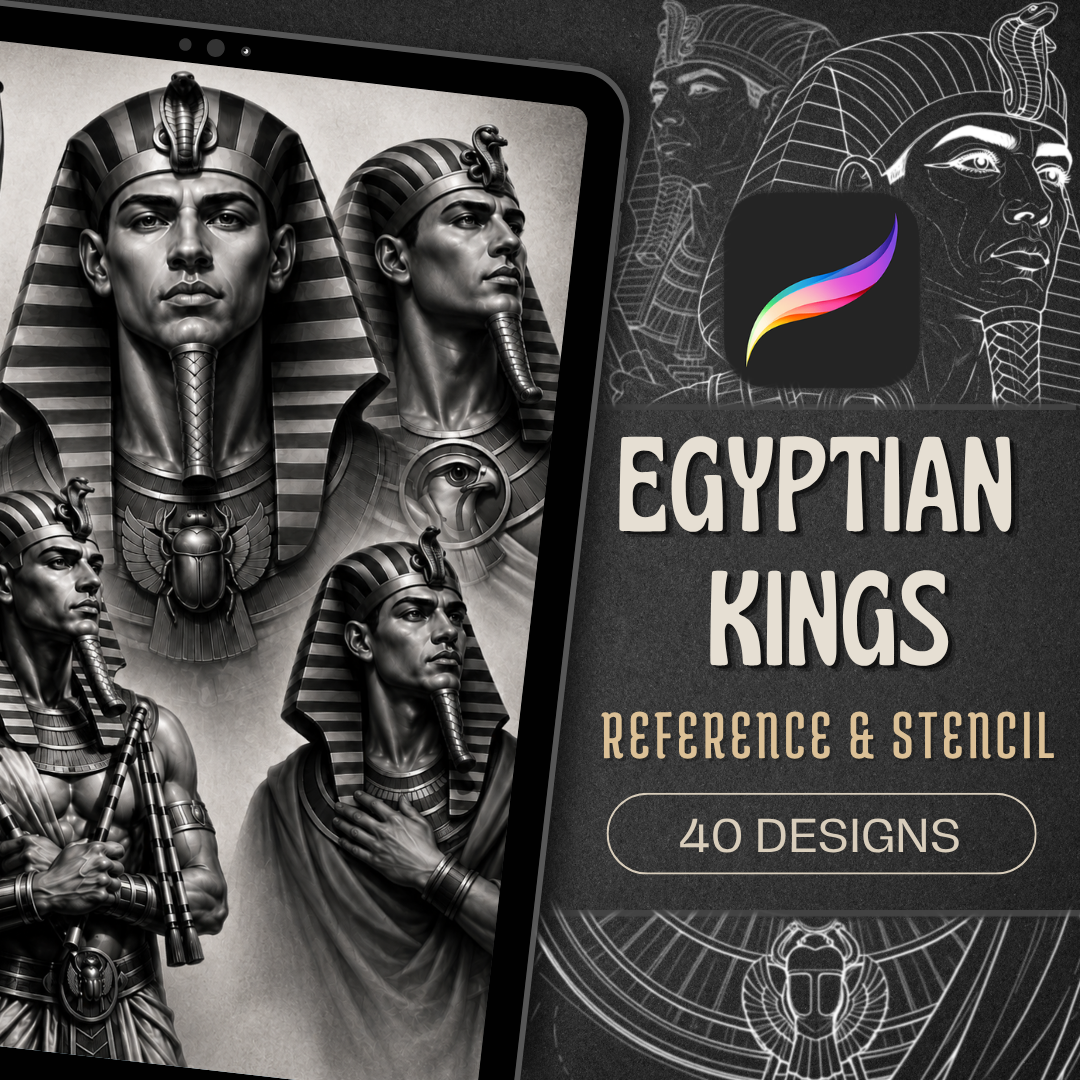 Egyptian Kings Procreate Brush Set | 40 Tattoo Designs + Stencils