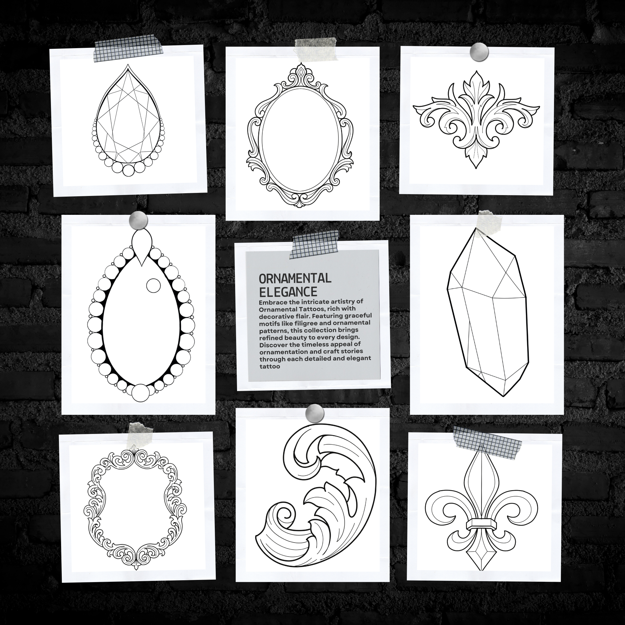 Ornamental Filigree & Frames Flash Stamp Pack – Elegant Ornamental Tattoo Designs for Procreate & Sketchbook