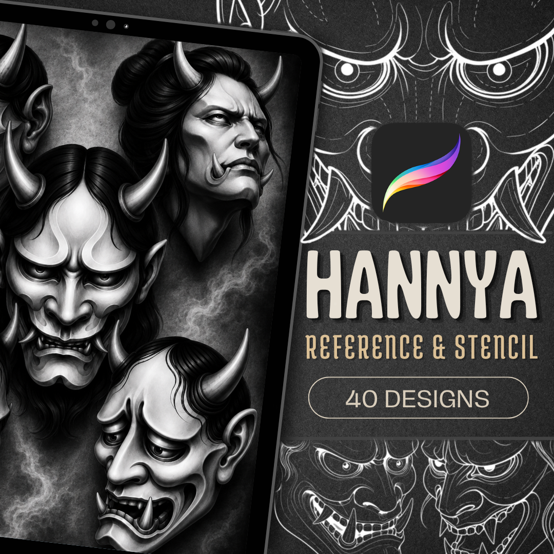 Hanya Masks Procreate Brush Set | 40 Tattoo Designs + Stencils