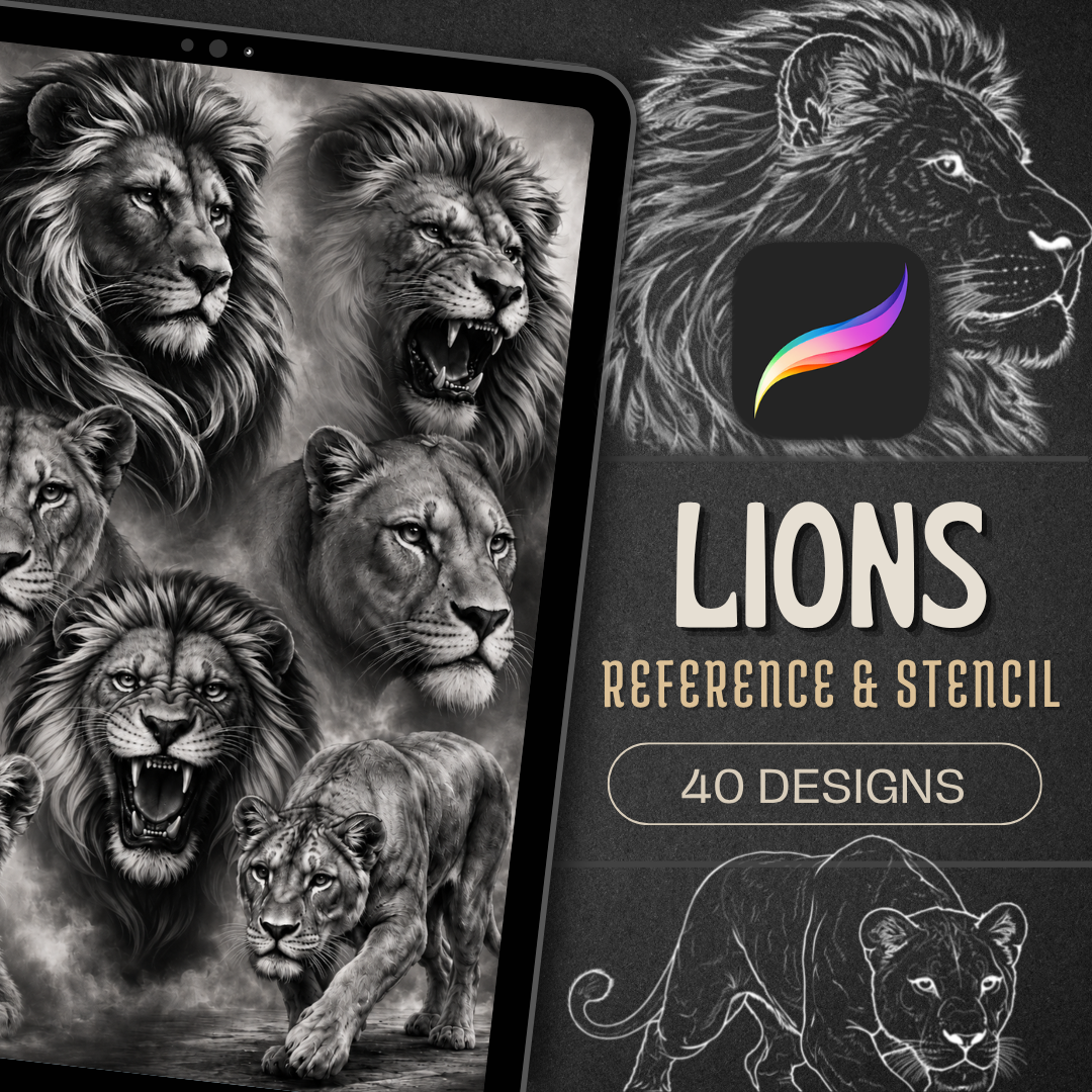 Lions Procreate Brush Set | 40 Tattoo Designs + Stencils