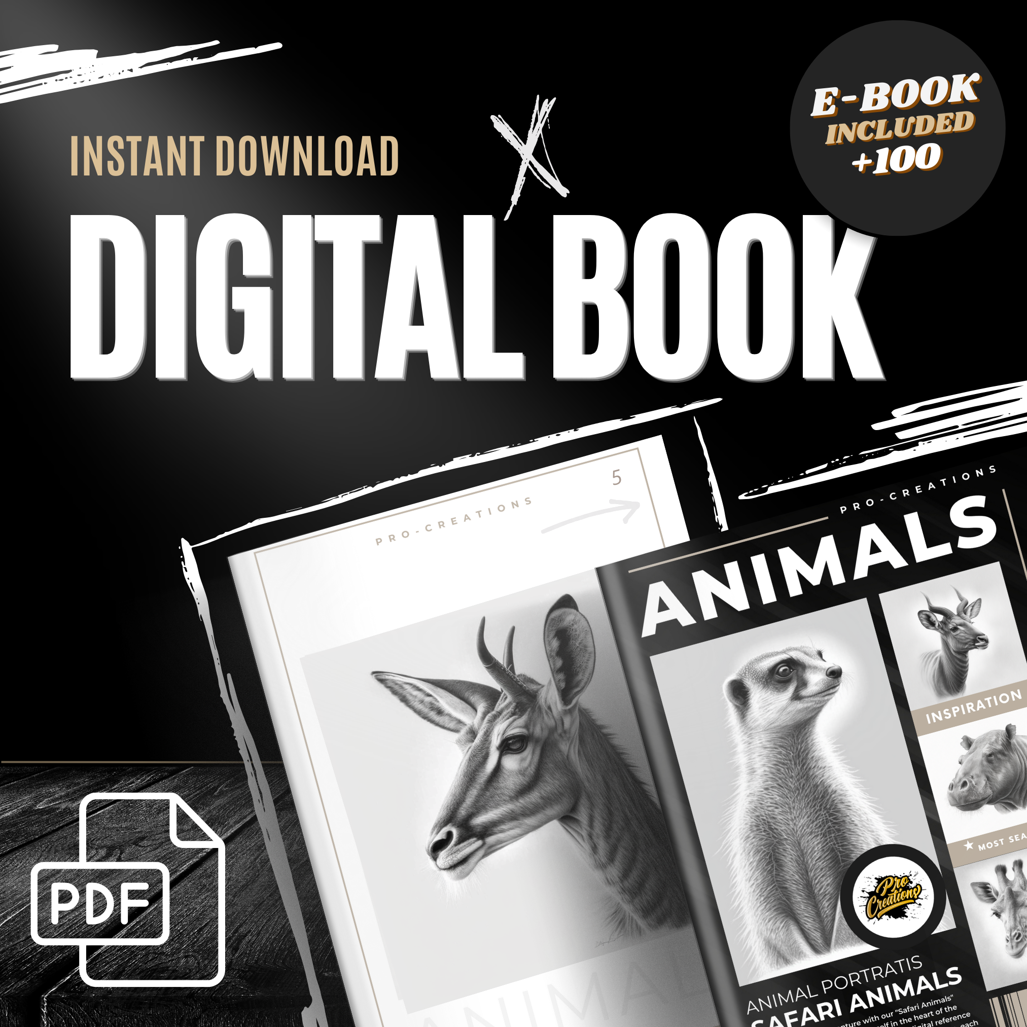 Digitale Referenzdesignsammlung „Safaritiere“: 100 Procreate- und Skizzenbuchbilder