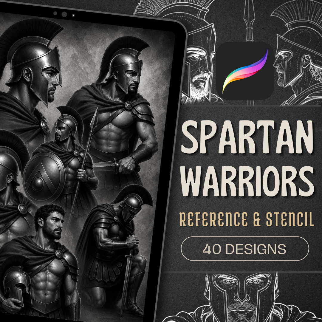Spartan Warriors Procreate Brush Set | 40 Tattoo Designs + Stencils