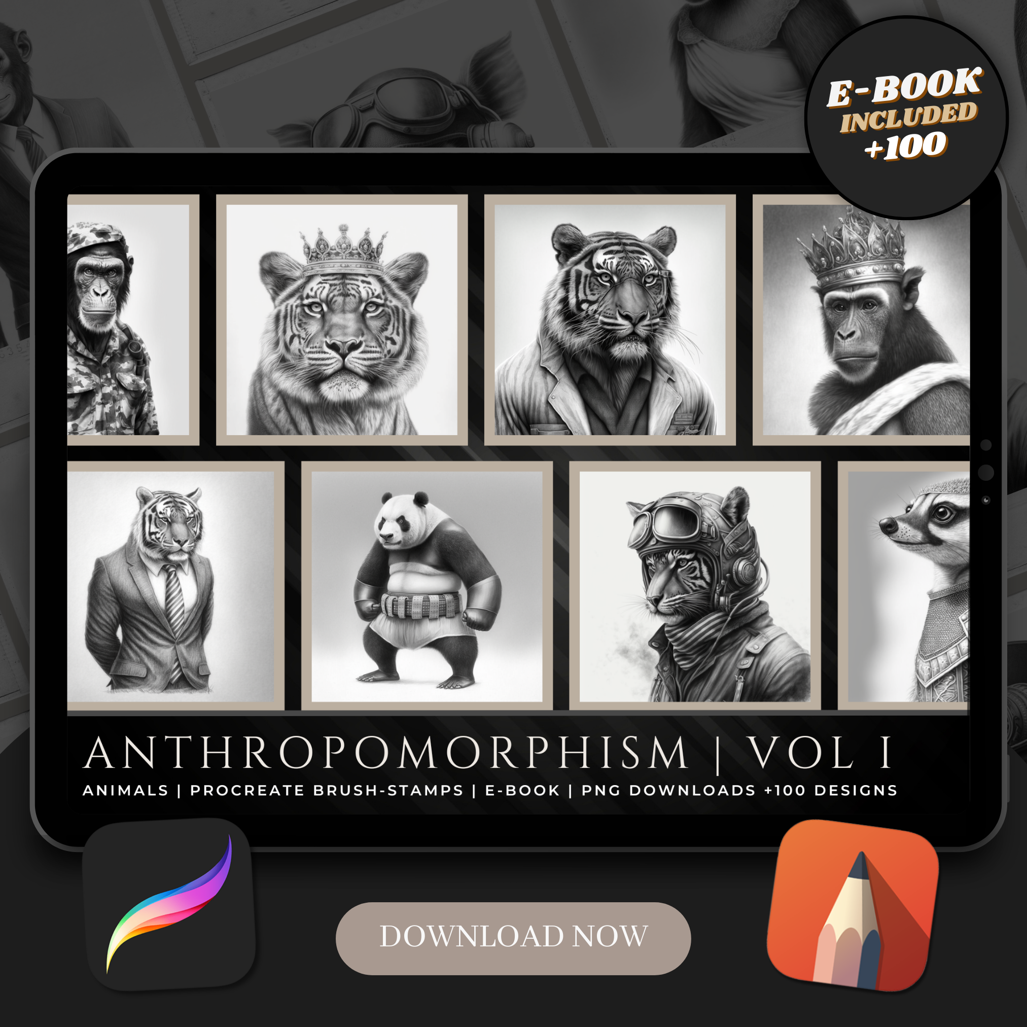 Anthropomorphismus Band 1 Digitale Referenzdesignsammlung: 100 Procreate- und Skizzenbuchbilder