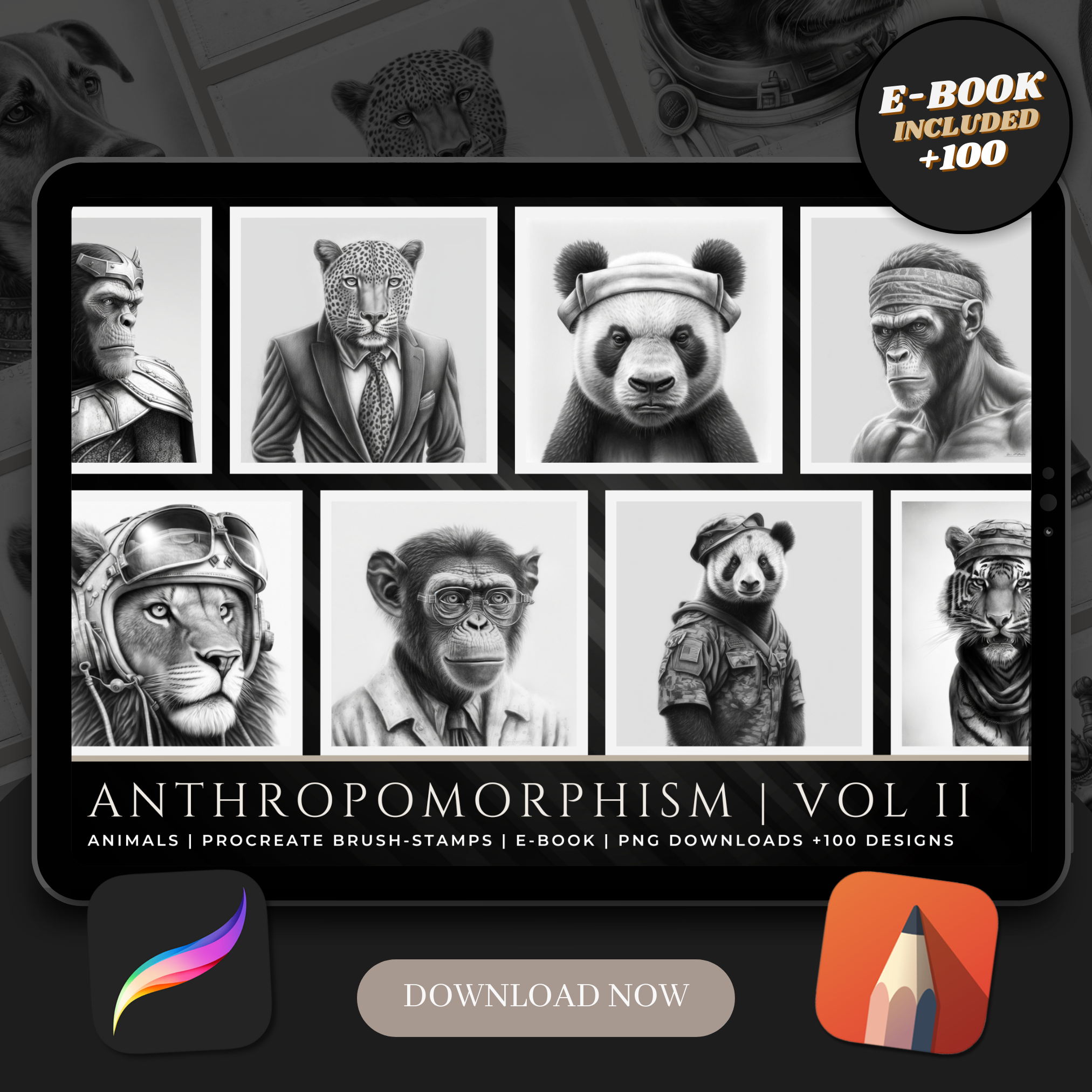 Anthropomorphismus Band 2 Digitale Referenzdesignsammlung: 100 Procreate- und Skizzenbuchbilder