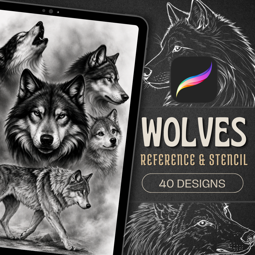 Wolves Procreate Brush Set | 40 Tattoo Designs + Stencils