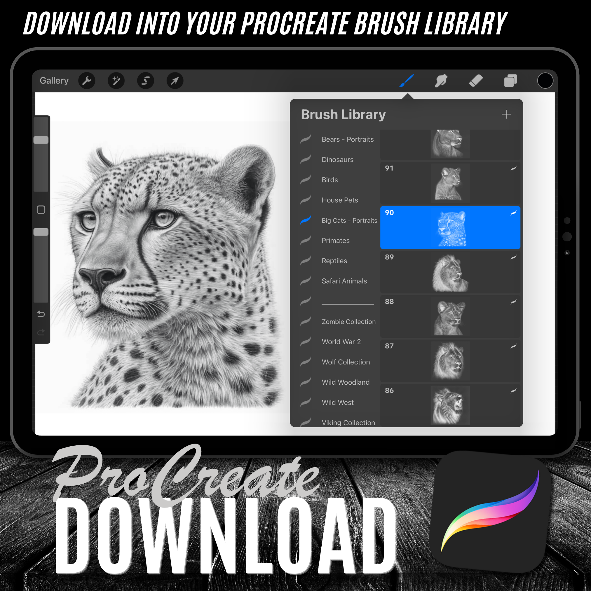 Digitale Referenzdesignsammlung „Großkatzen“: 100 Procreate- und Skizzenbuchbilder
