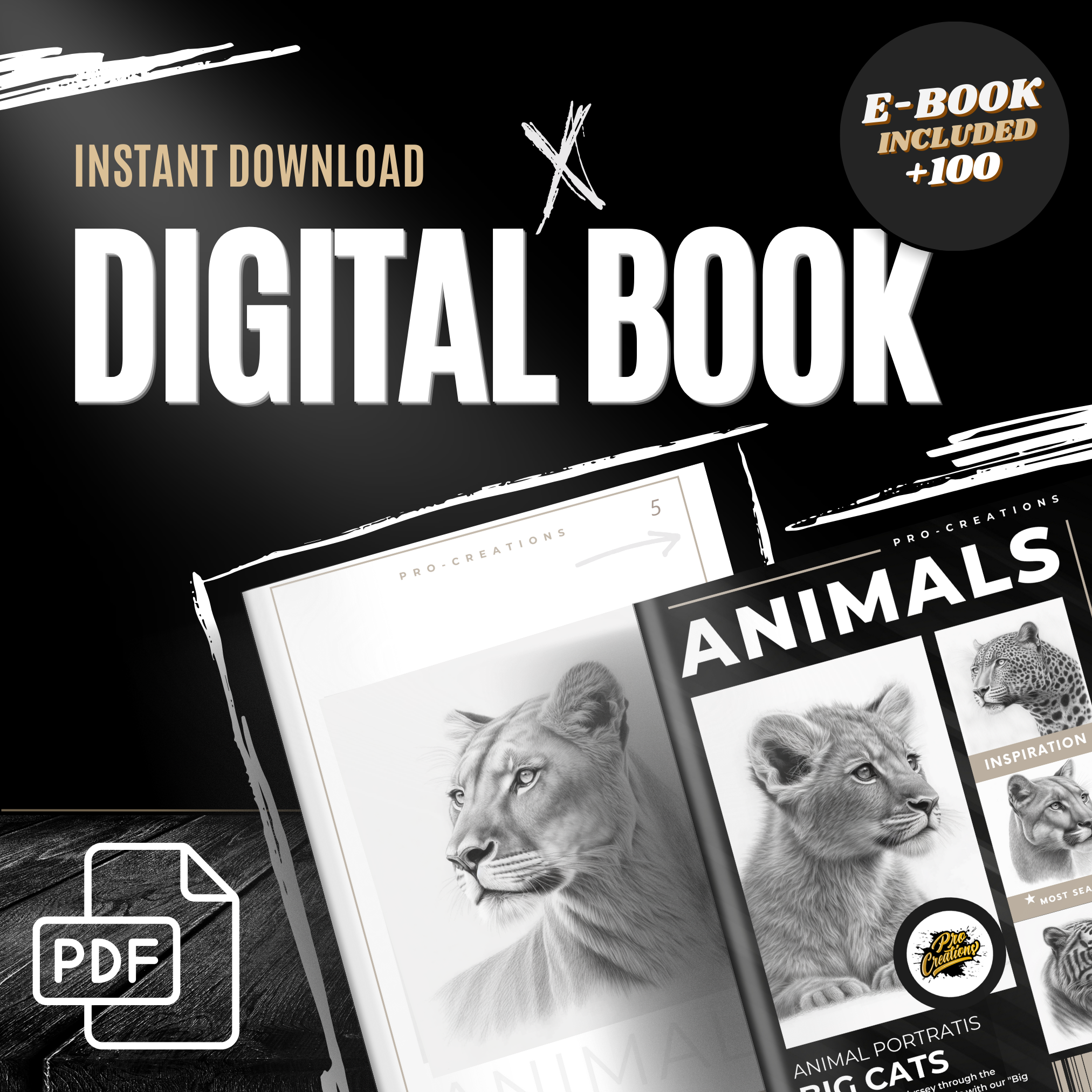 Colección de diseños de referencia digital de Big Cats: 100 imágenes de Procreate y Sketchbook