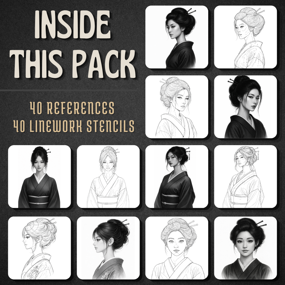Geisha Girls Procreate tattoo brush stamp set — design 2