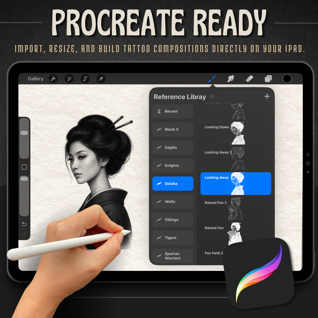 Geisha Girls Procreate tattoo brush stamp set — design 7