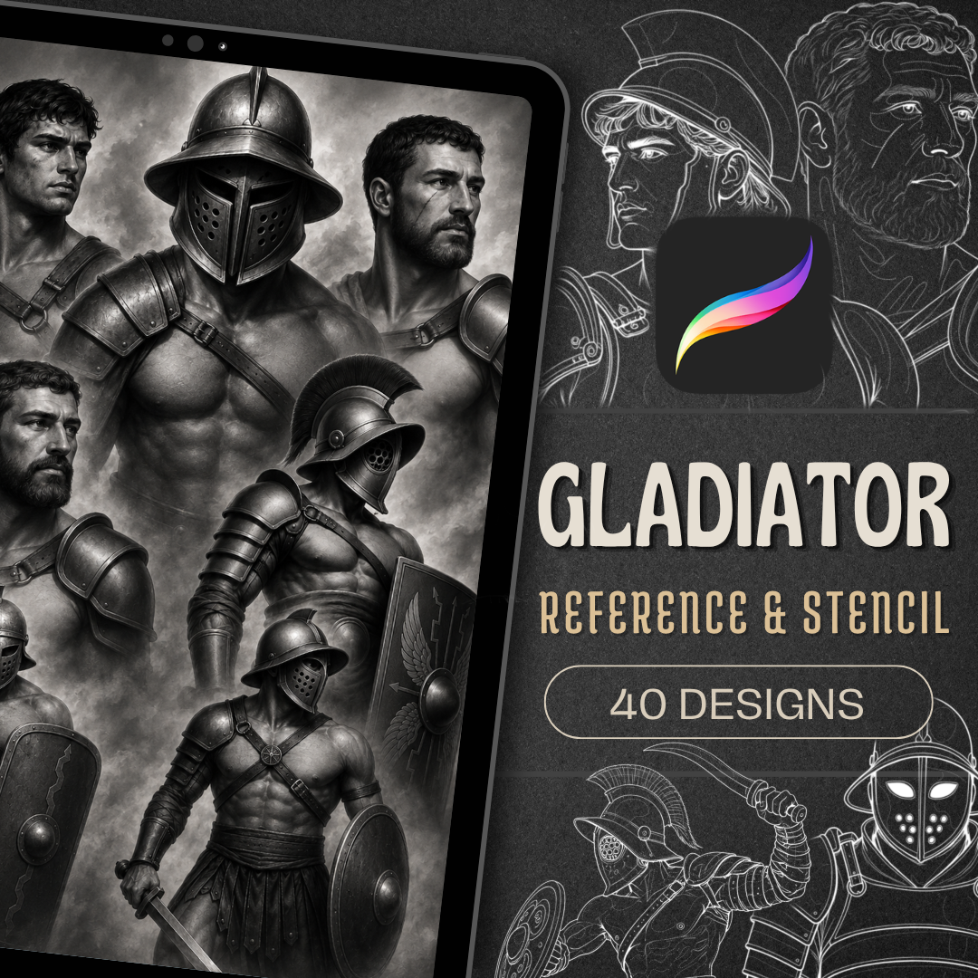 Gladiators Procreate tattoo brush stamp set — design 1