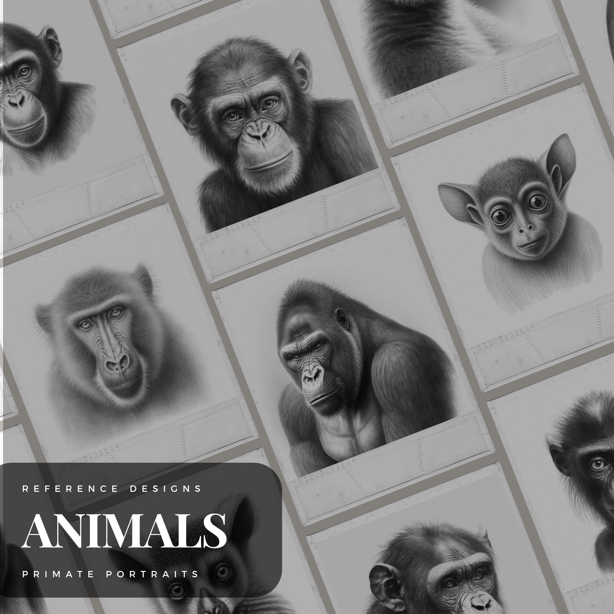 Colección de diseños de referencia digital de Primates: 100 imágenes de Procreate y Sketchbook