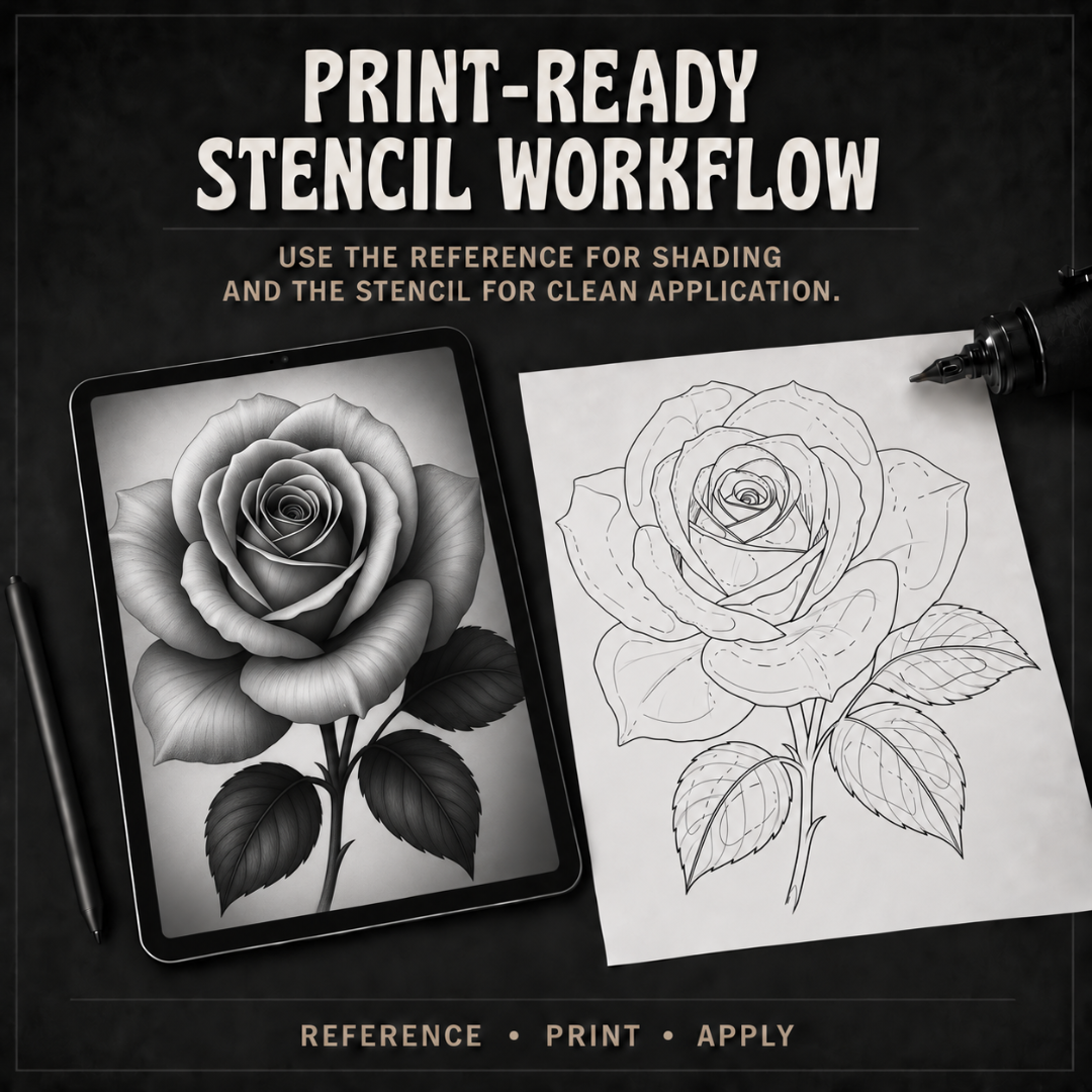 Roses Procreate tattoo brush stamp set — design 9