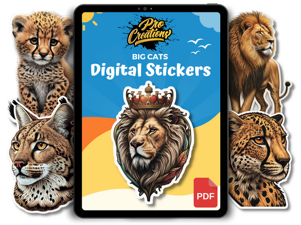 Big Cats Digital Downloadable Sticker Designs | PDF Reference Designs