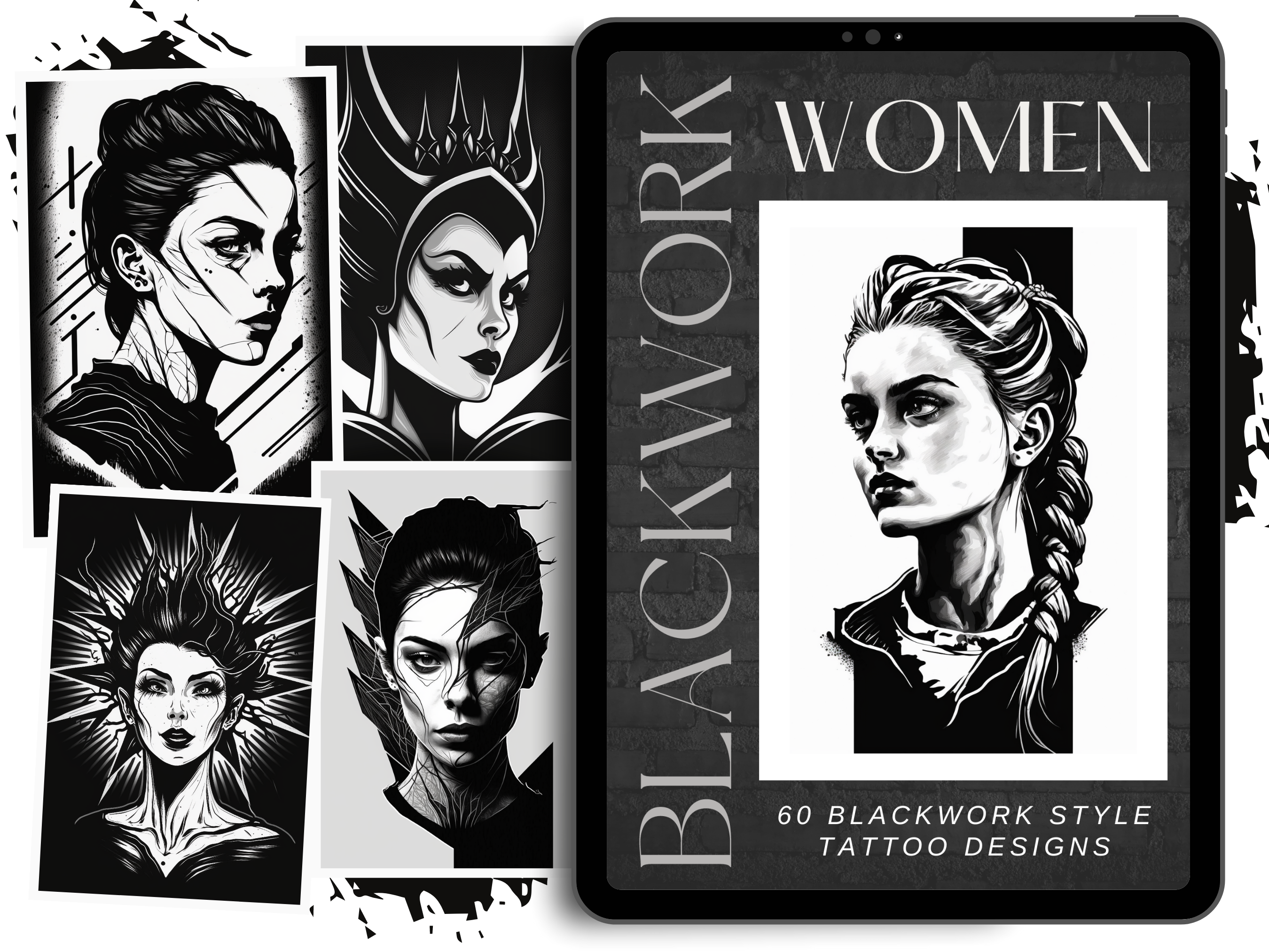 Frauen Blackwork Tattoo-Designs | PDF-Referenzdesigns für Tattoos