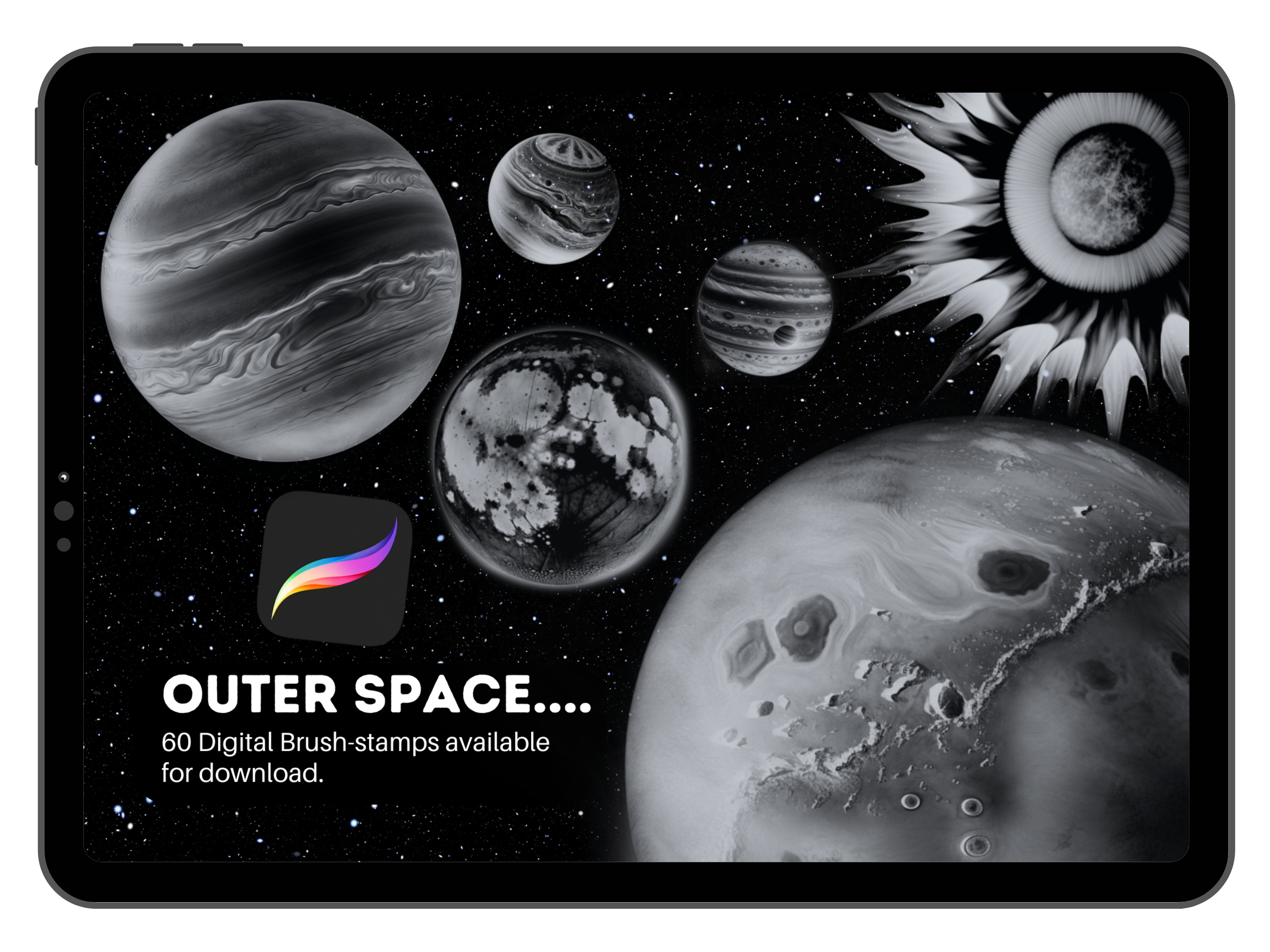 Outer Space (planets) 60 Brush-Stamps | Downloadable Pro-Create Brush-sets
